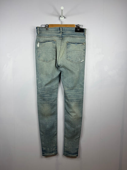 Amiri MX1 Green Plaid Patch Light Wash Jean
