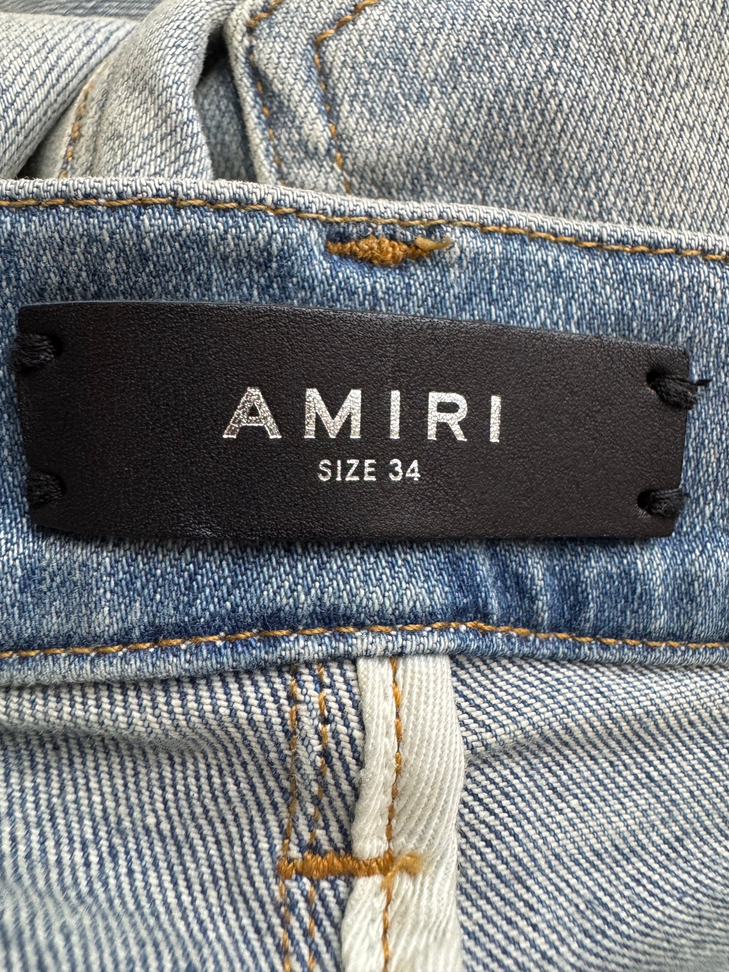 Amiri MX1 Green Plaid Patch Light Wash Jean