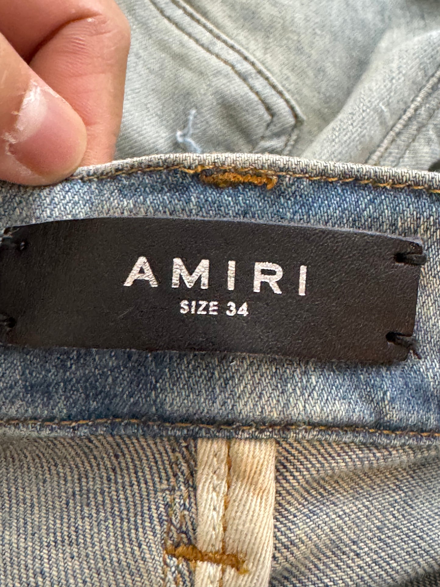 Amiri Jeans Lumberjack Patchwork Light Wash Blue Jeans