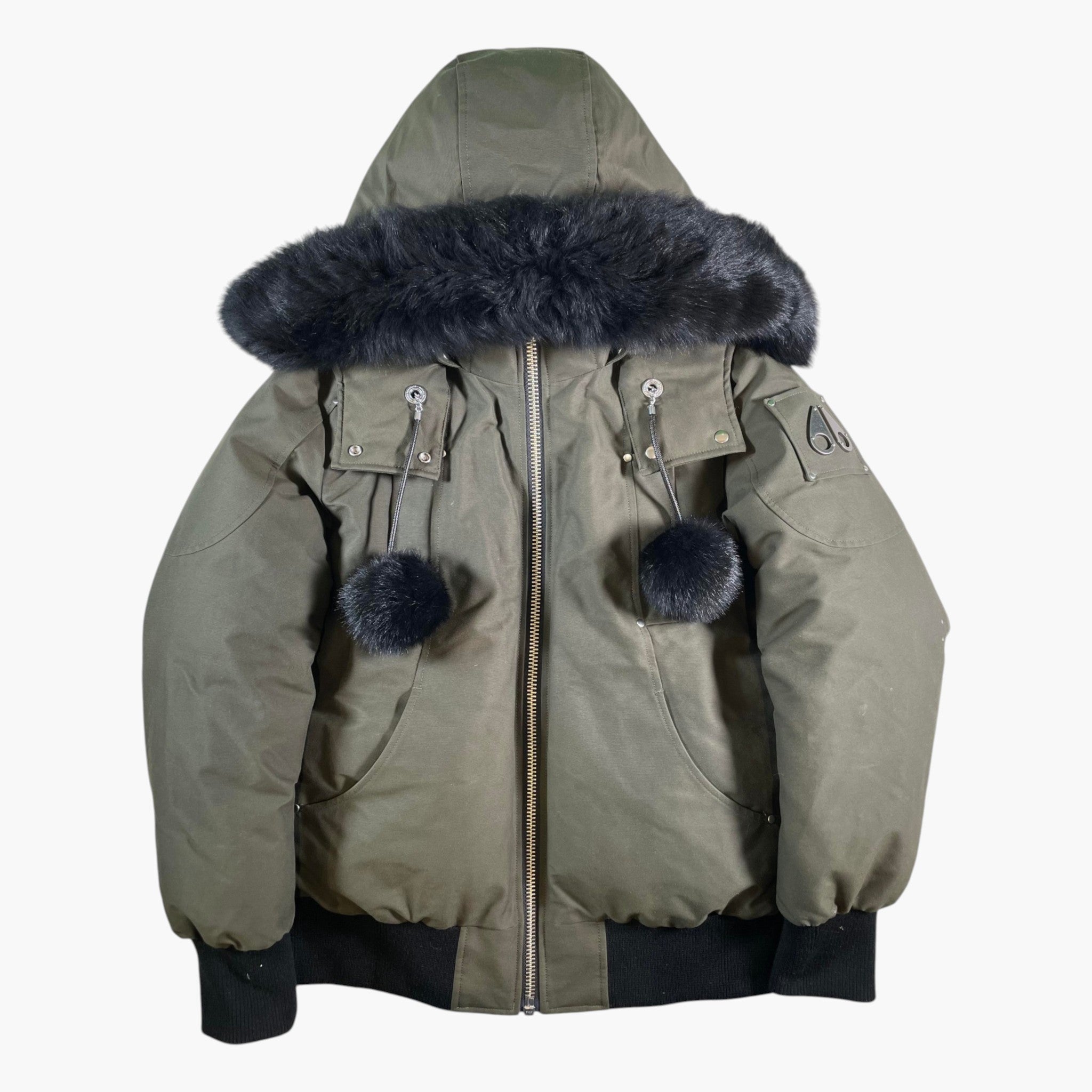 Moose Knuckles Women's Pom Pom Olive & Black Bomber Jacket
