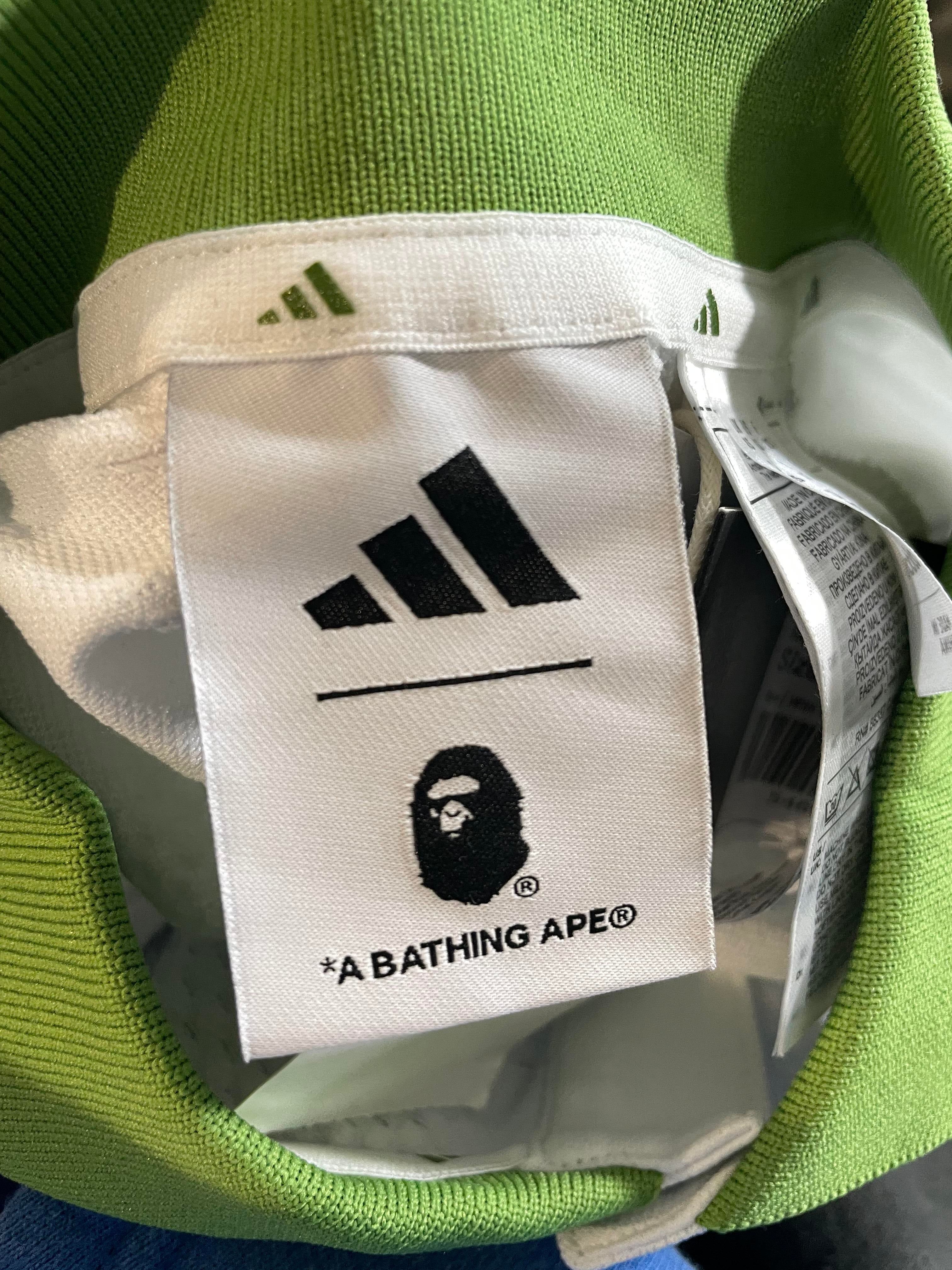 Bape Adidas White & Green Button Up Polo Shirt