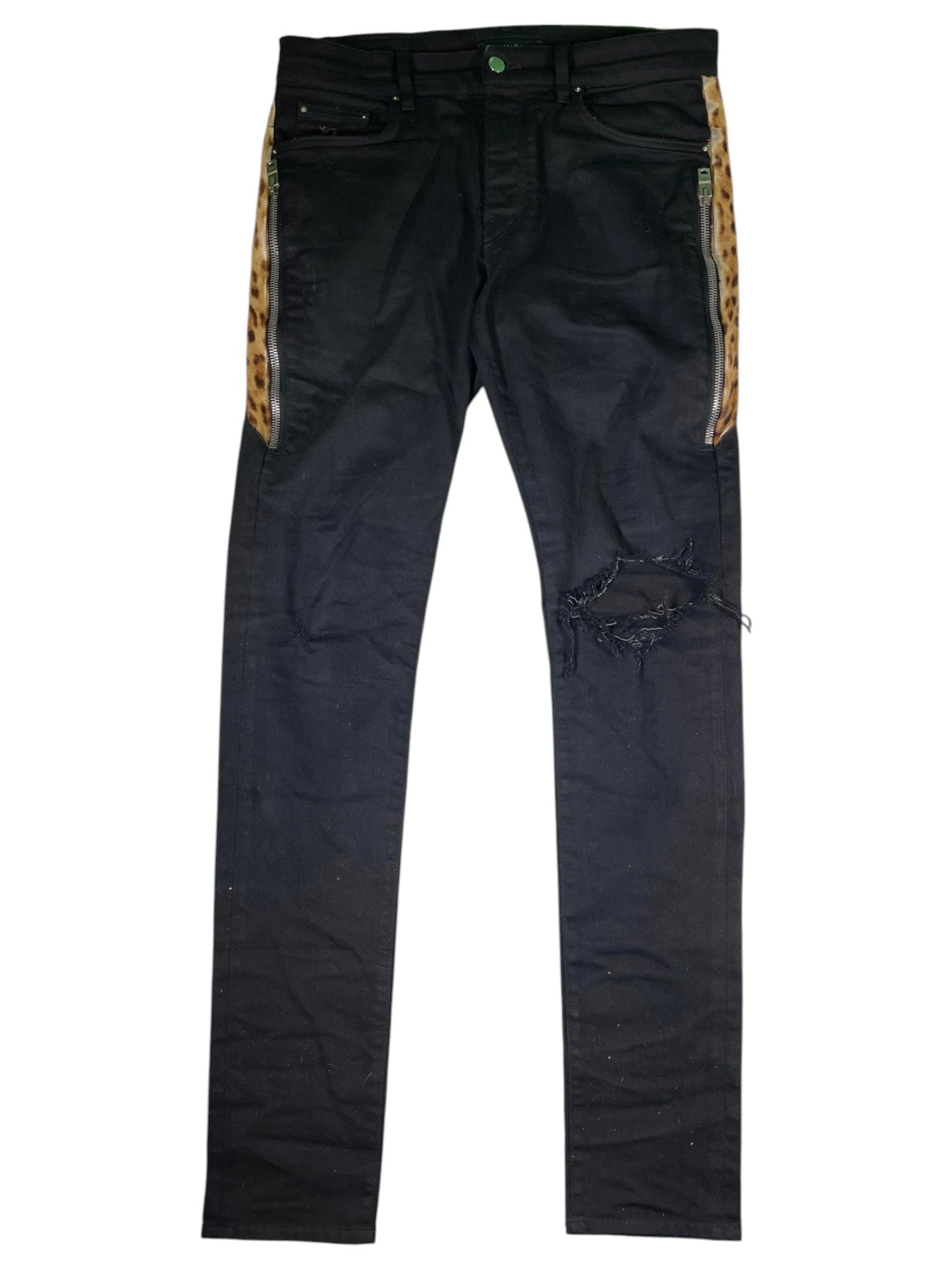 Amiri Cheetah Zipper Black Jeans