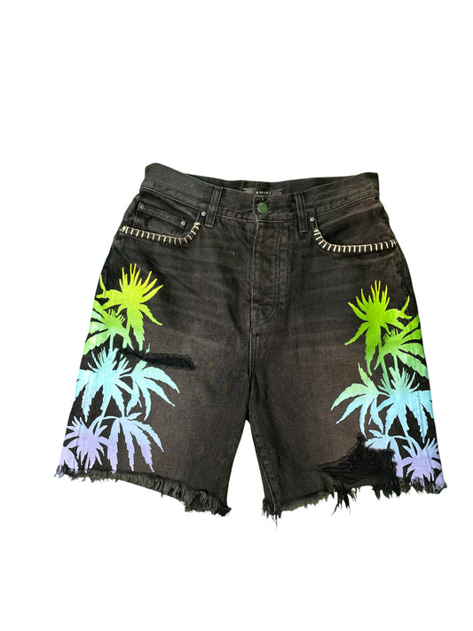 Amiri Palm Tree Black Jean Shorts