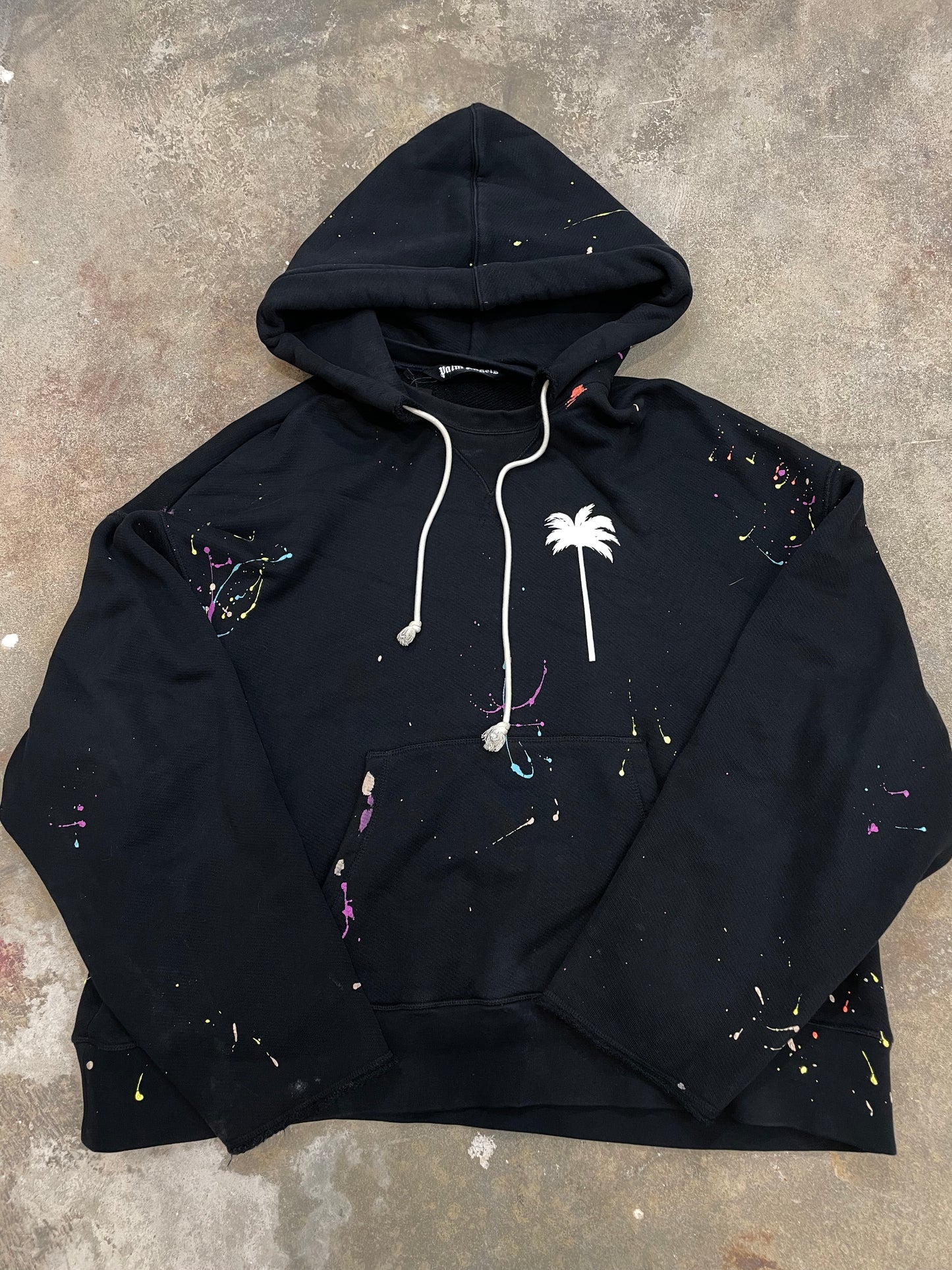 Palm Angels Hoodie Black Paint Splatter Used XL