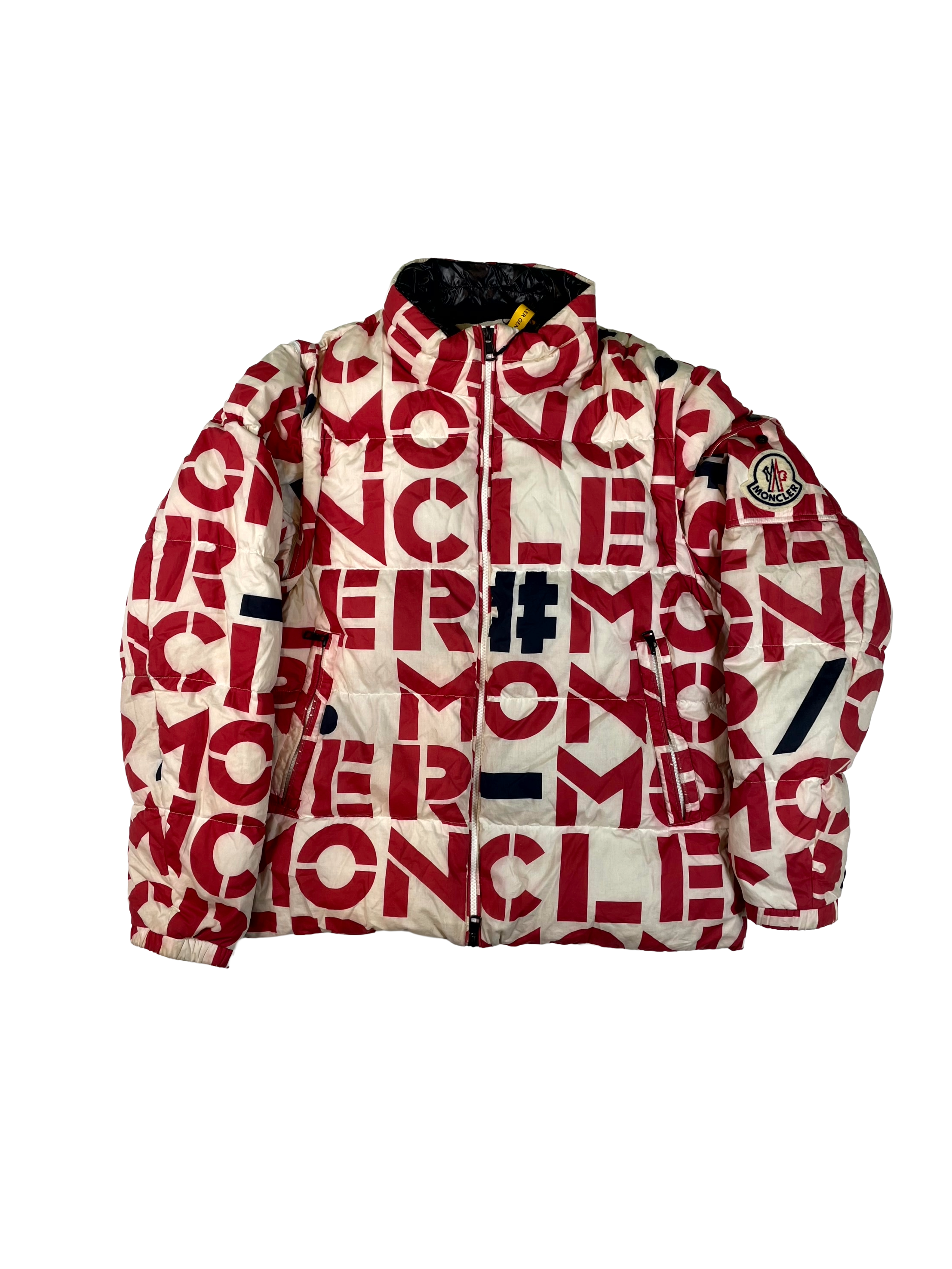 Moncler Monogram Puffer Red, White & Navy Jacket