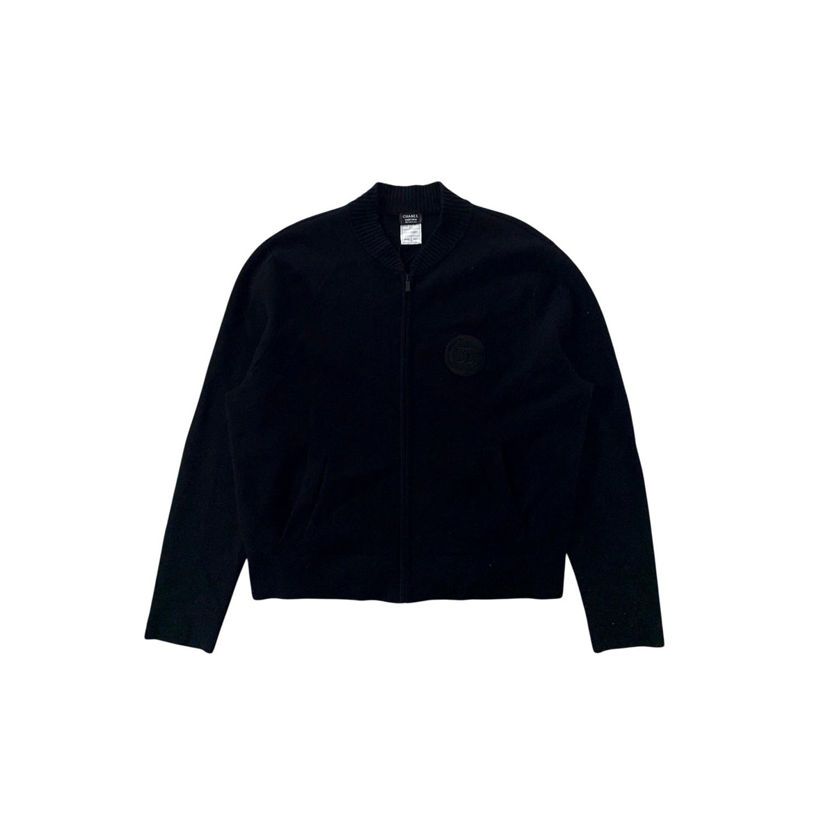 Chanel Uniform Zip Up Black Cardigan