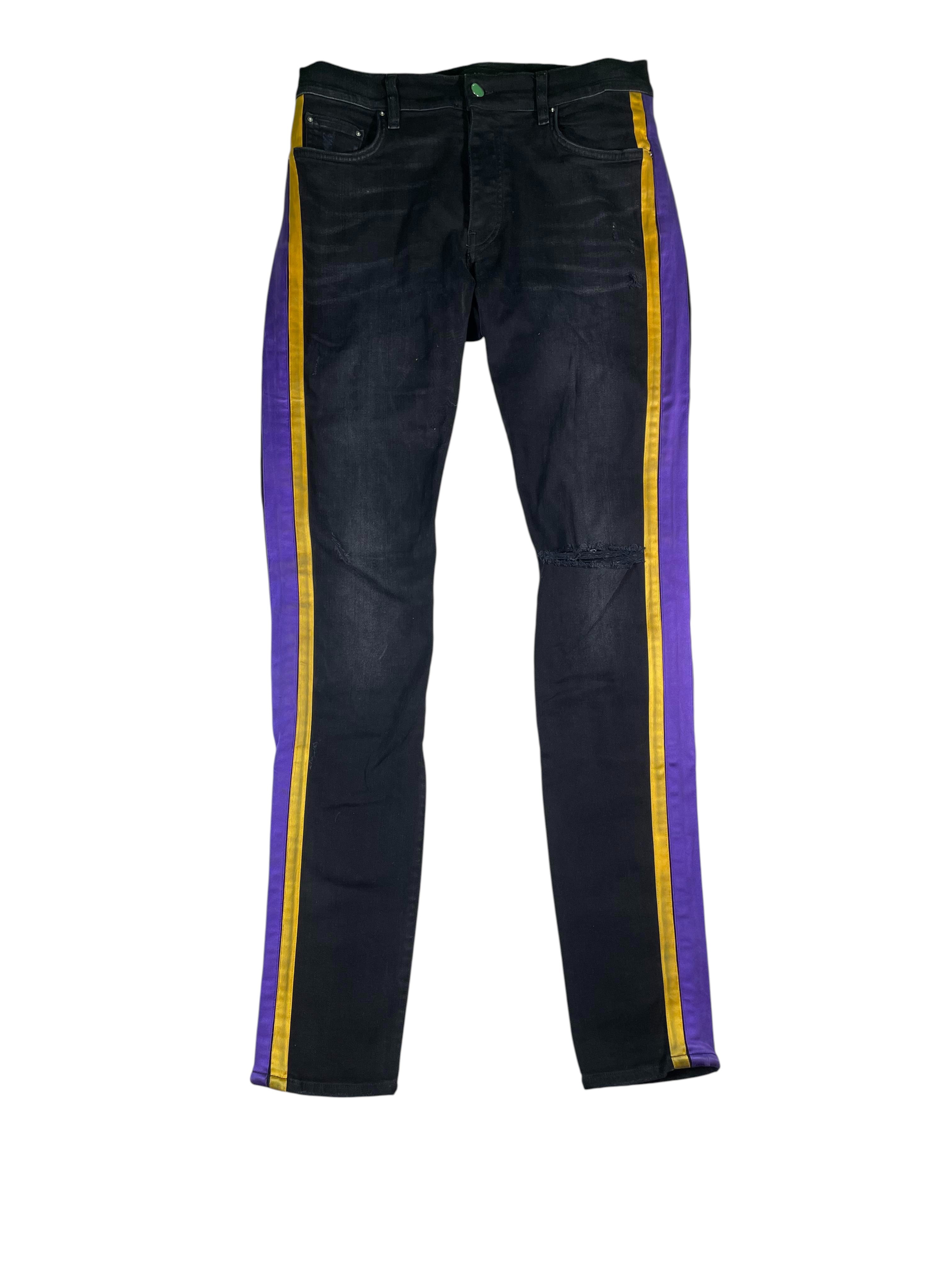 Amiri Yellow & Purple Stripe Black Jeans