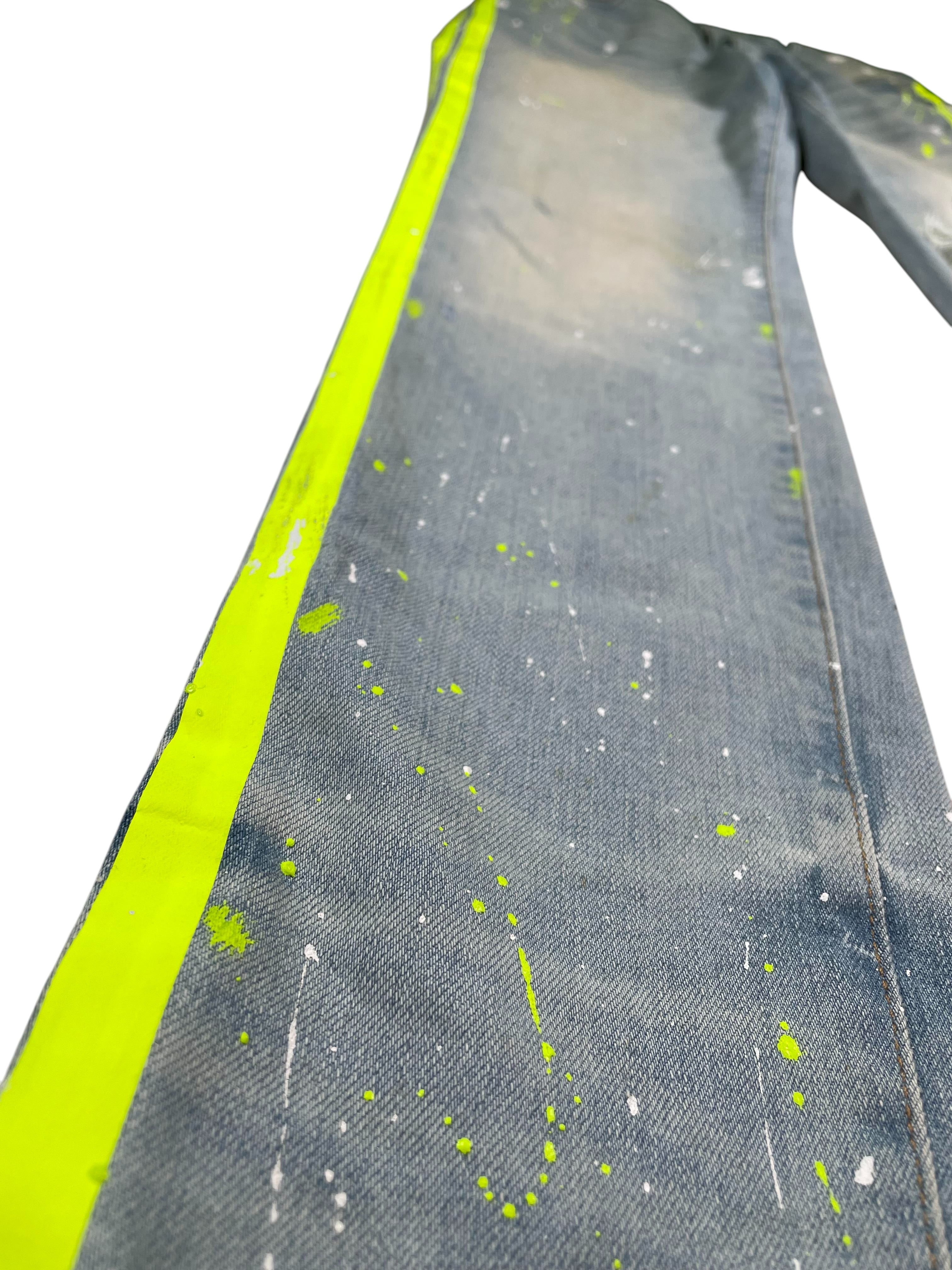 Amiri  Neon Paint Splatter Stripe Light Wash Jeans
