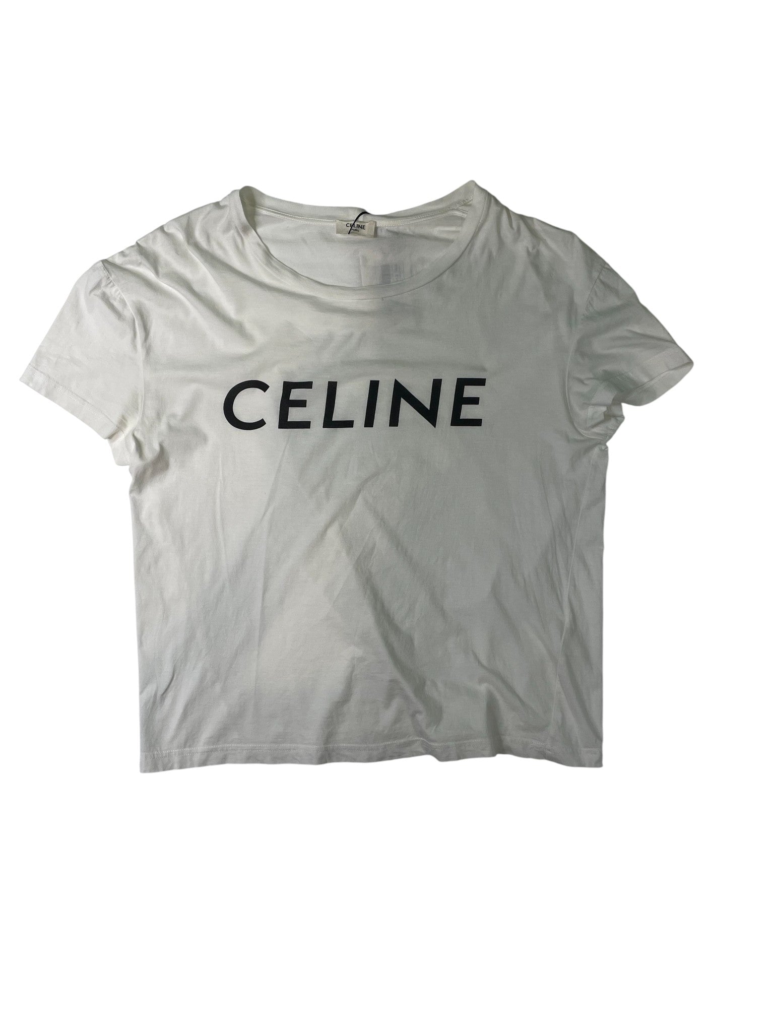 Celine Women's Spell out Logo White & Black Tee