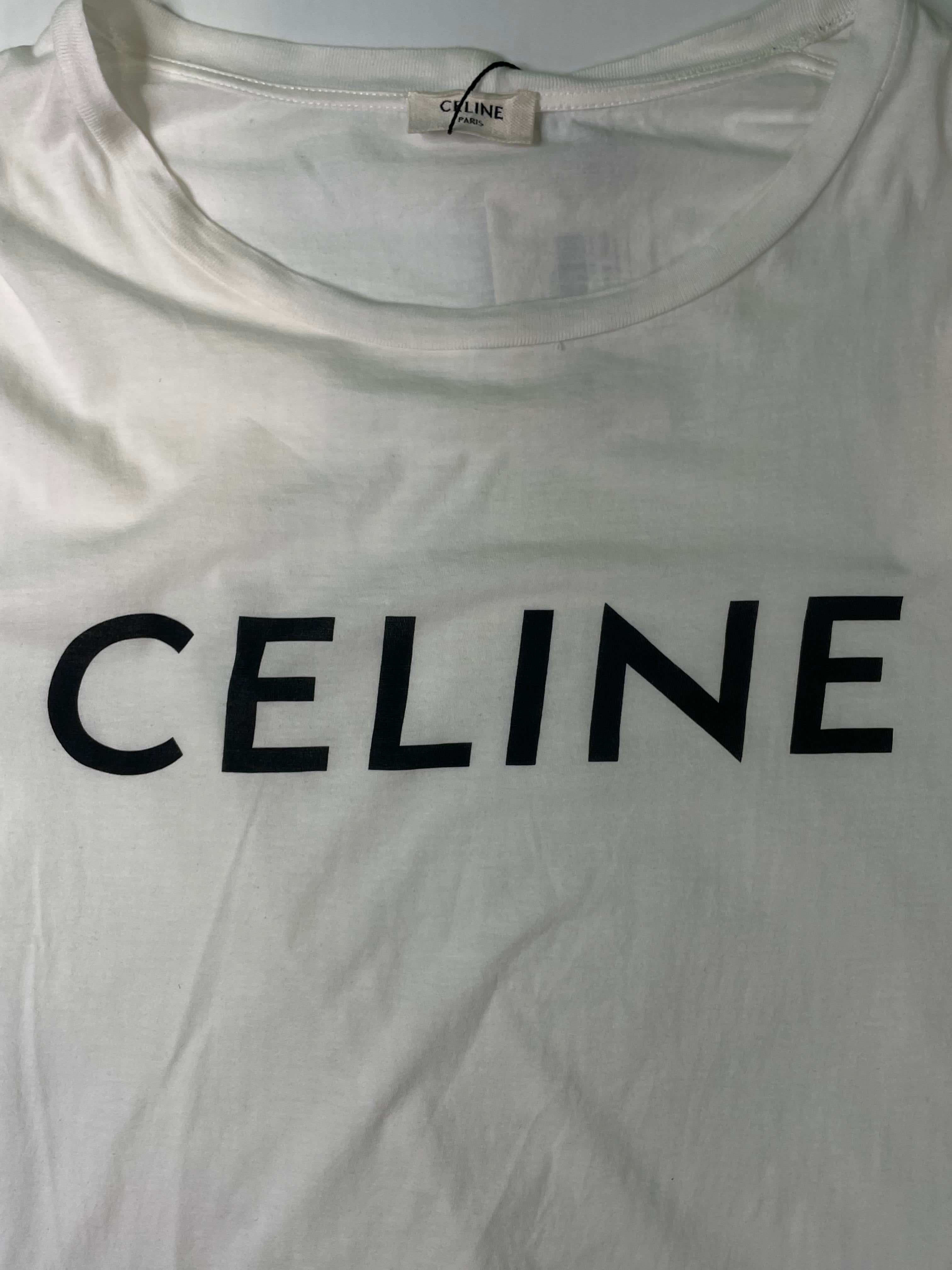 Celine Women's Spell out Logo White & Black Tee