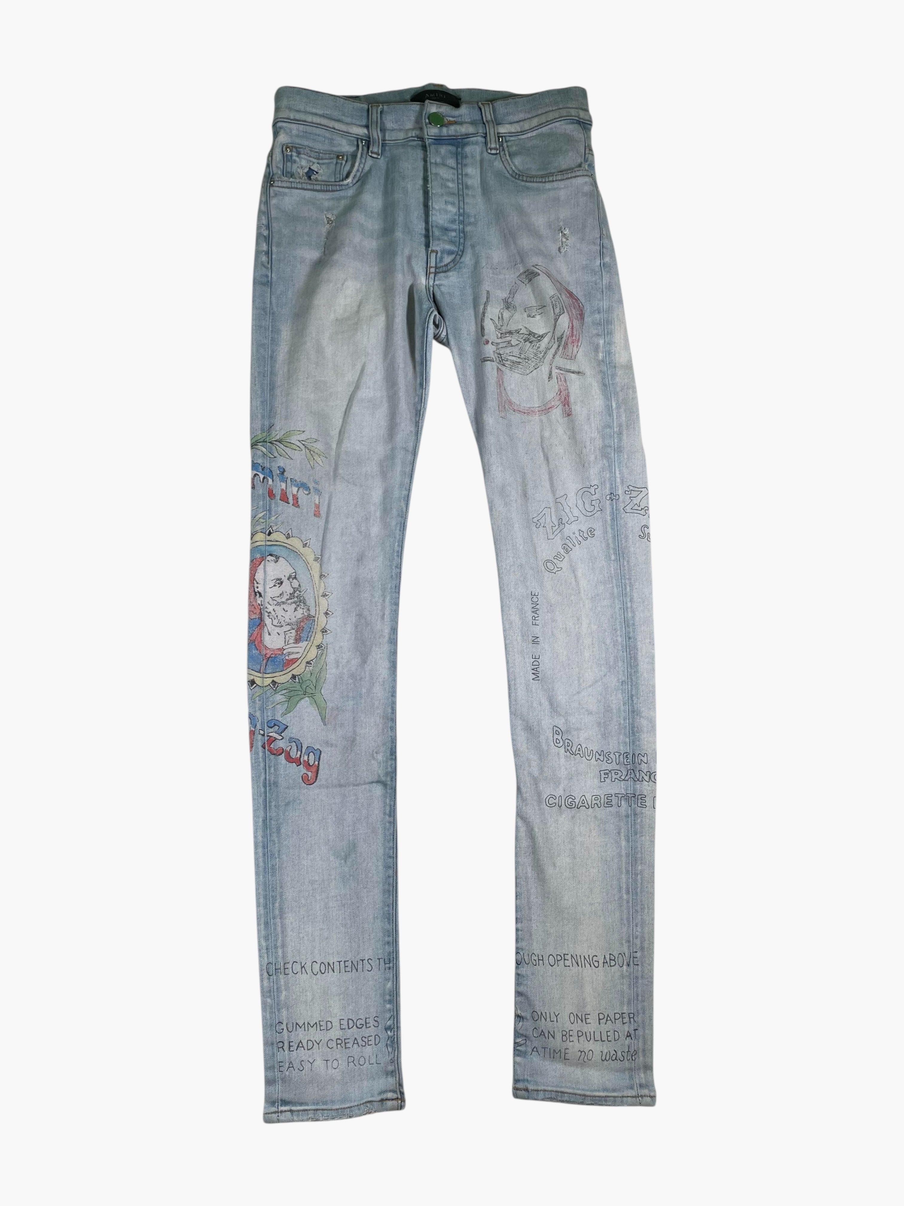 Amiri  Wes Lang Zig Zag  Light Wash Jeans