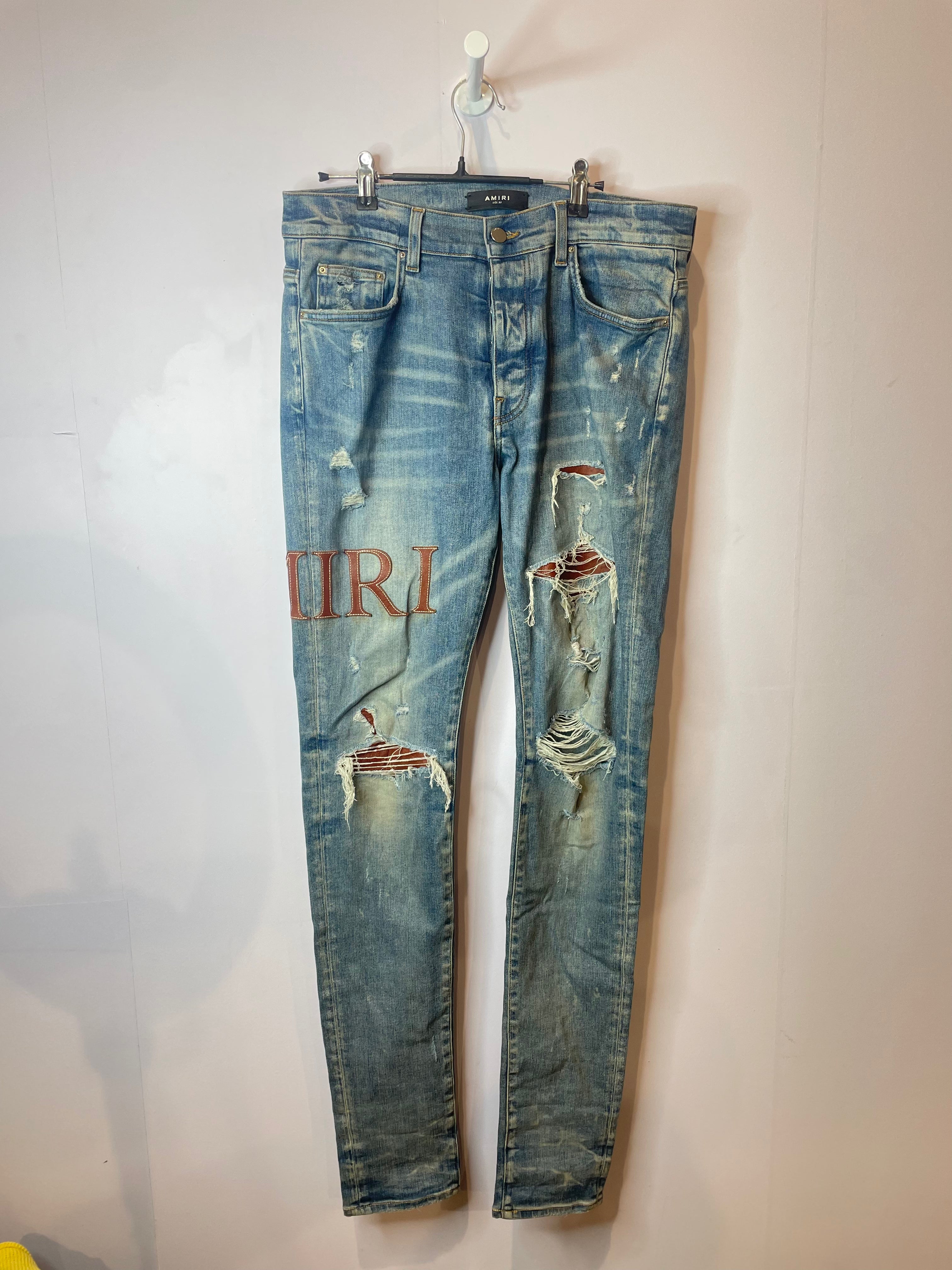 Amiri Clay Side Logo Light Wash Blue Jeans