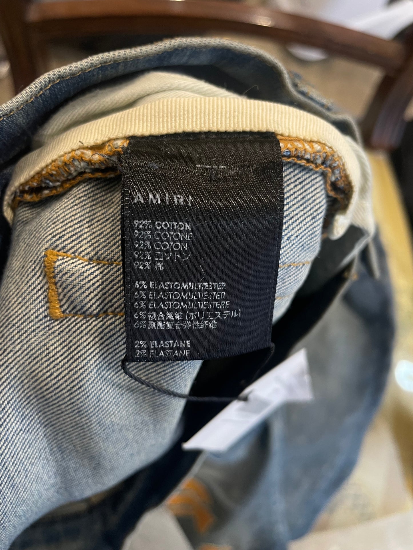 Amiri Orange Side Logo Light Wash Blue Jeans