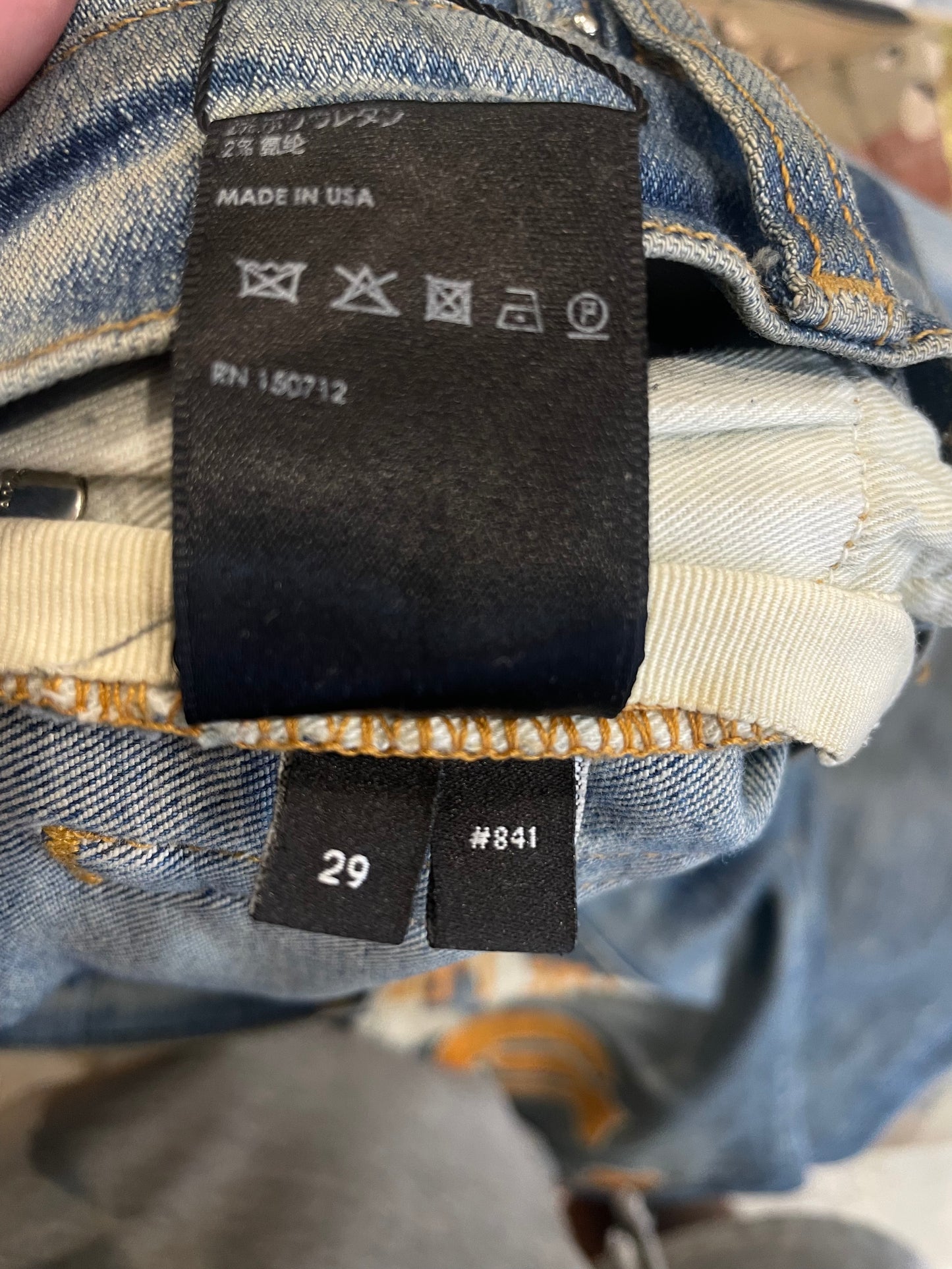 Amiri Orange Side Logo Light Wash Blue Jeans
