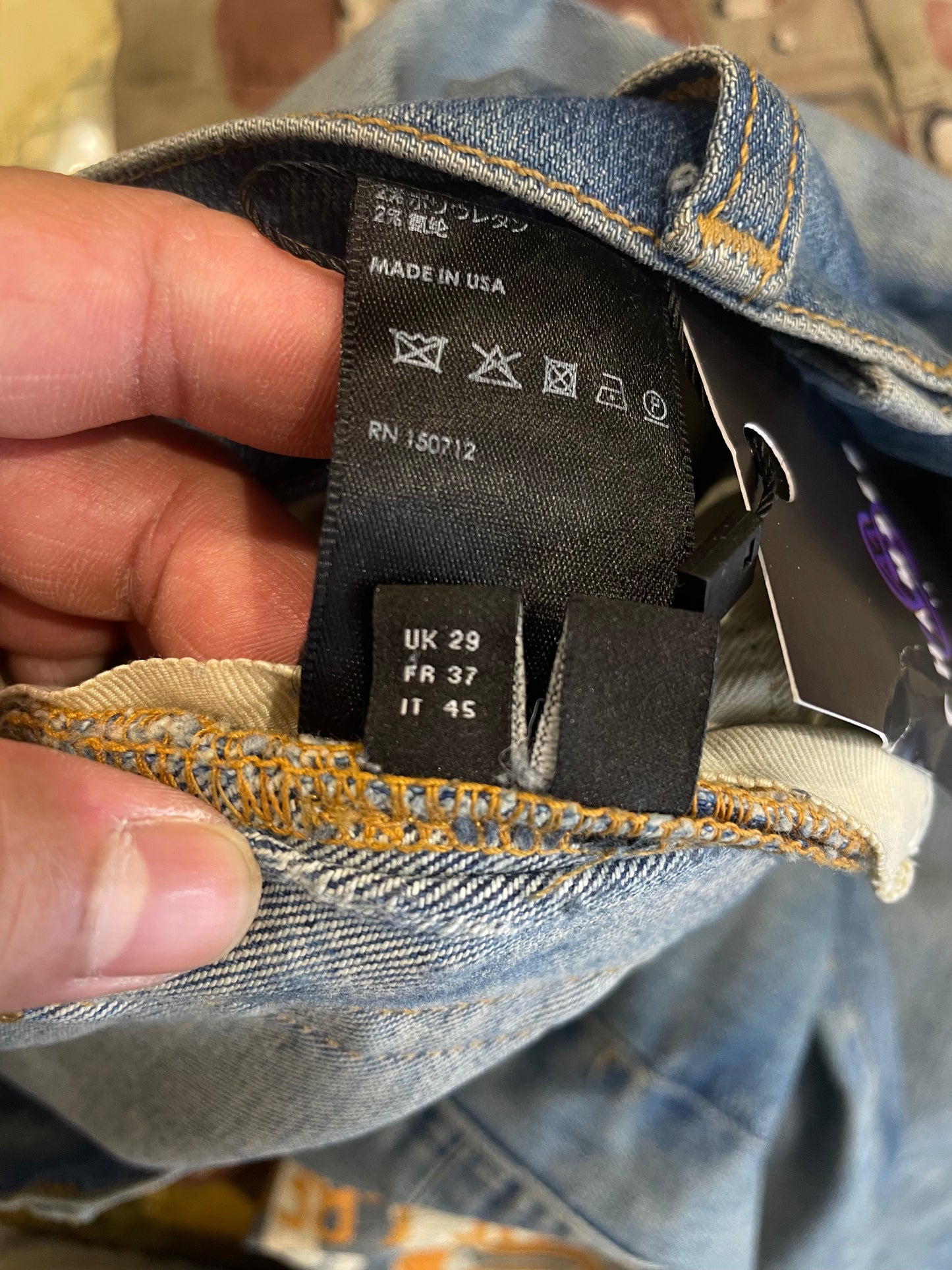 Amiri Orange Side Logo Light Wash Blue Jeans