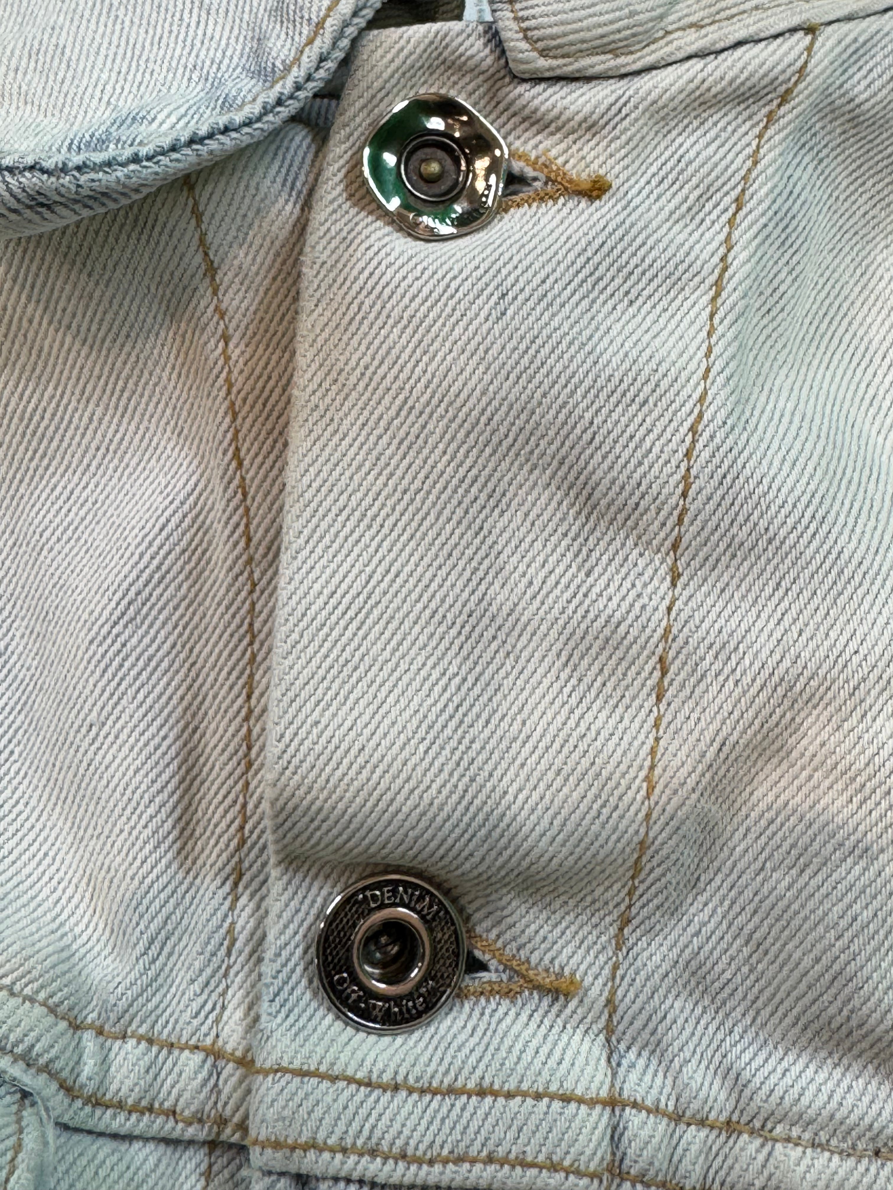 Off White Two Tone Denim Light Wash Blue Jacket