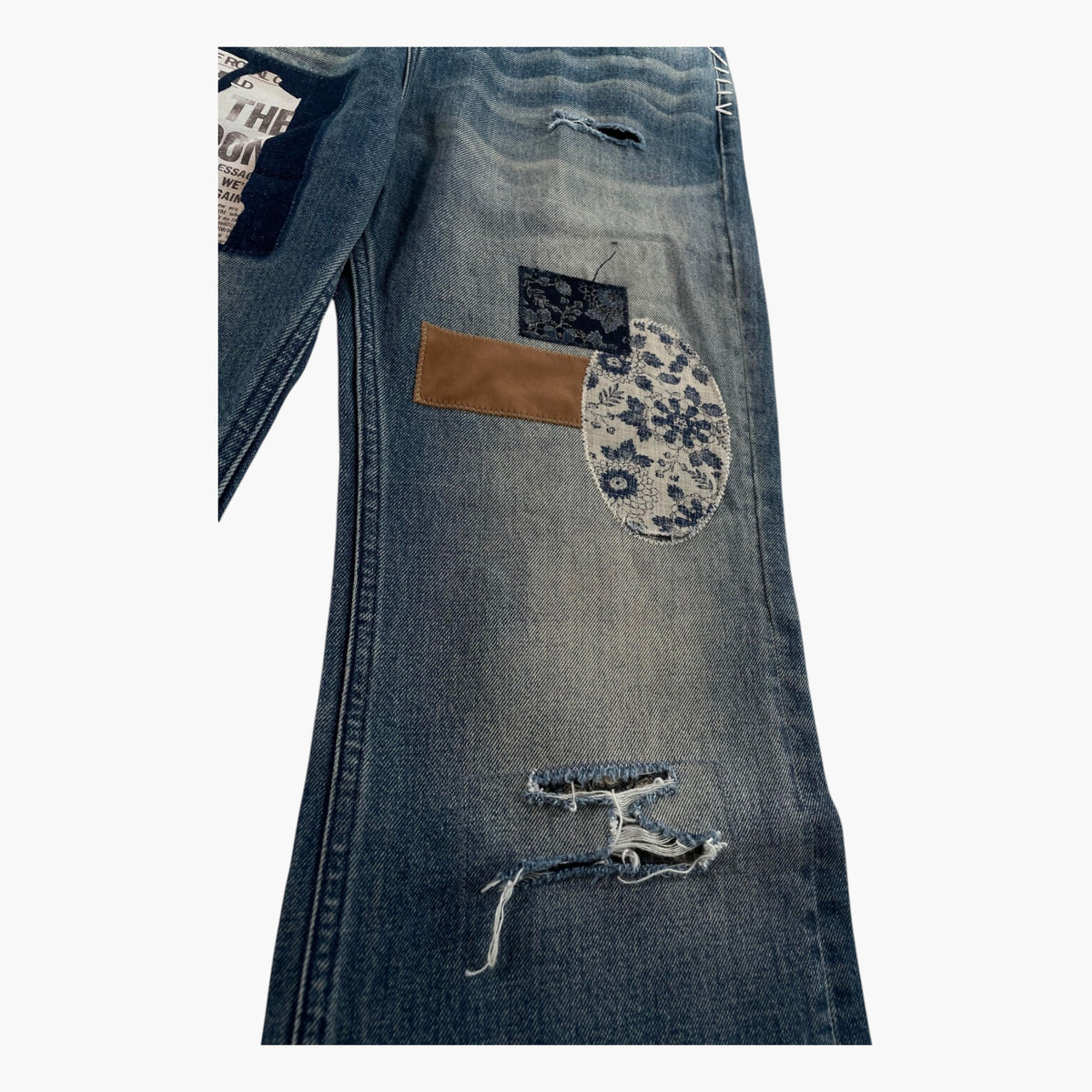 Birth Of A Royal Child Patchwork Faded Jeans