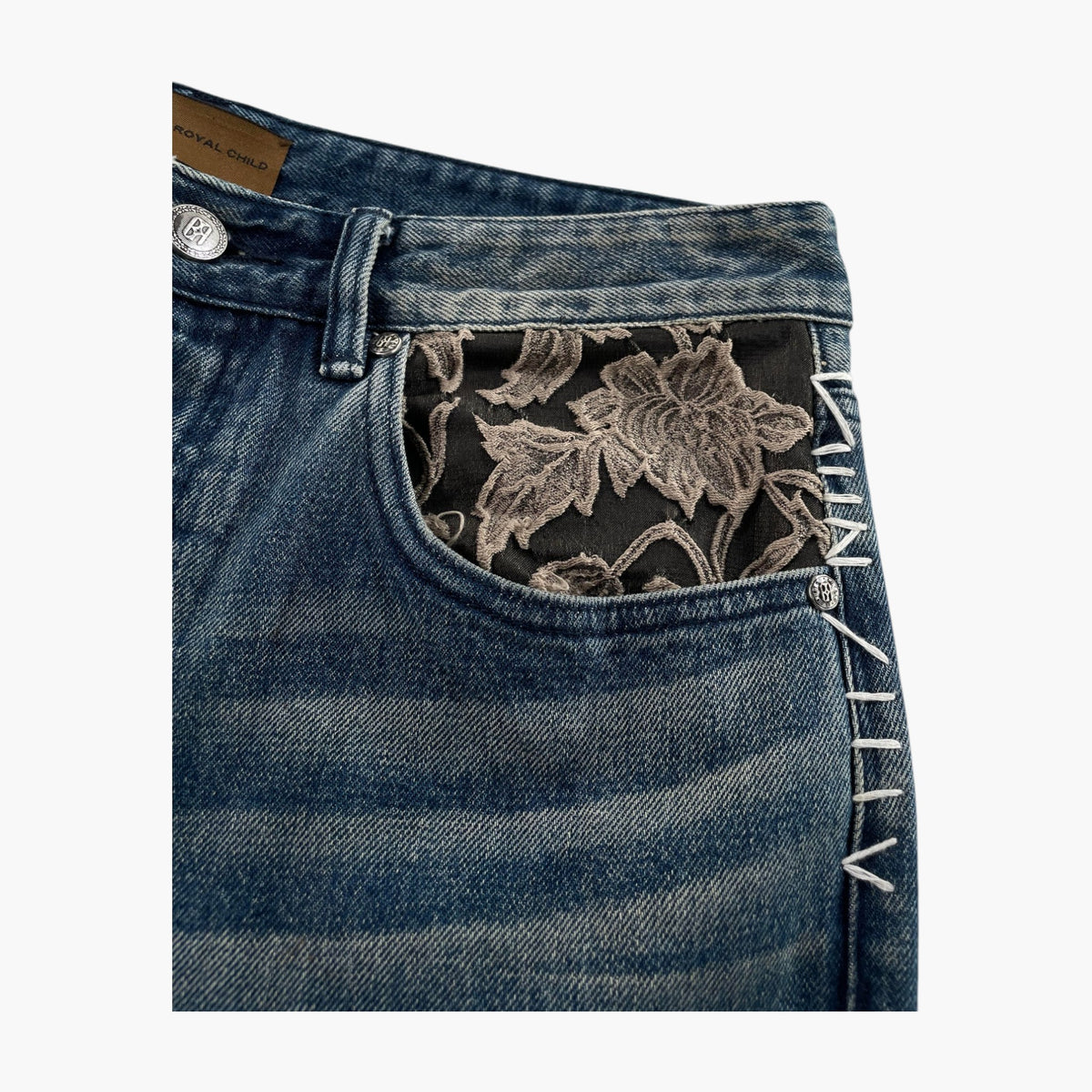 Birth Of A Royal Child Patchwork Faded Jeans