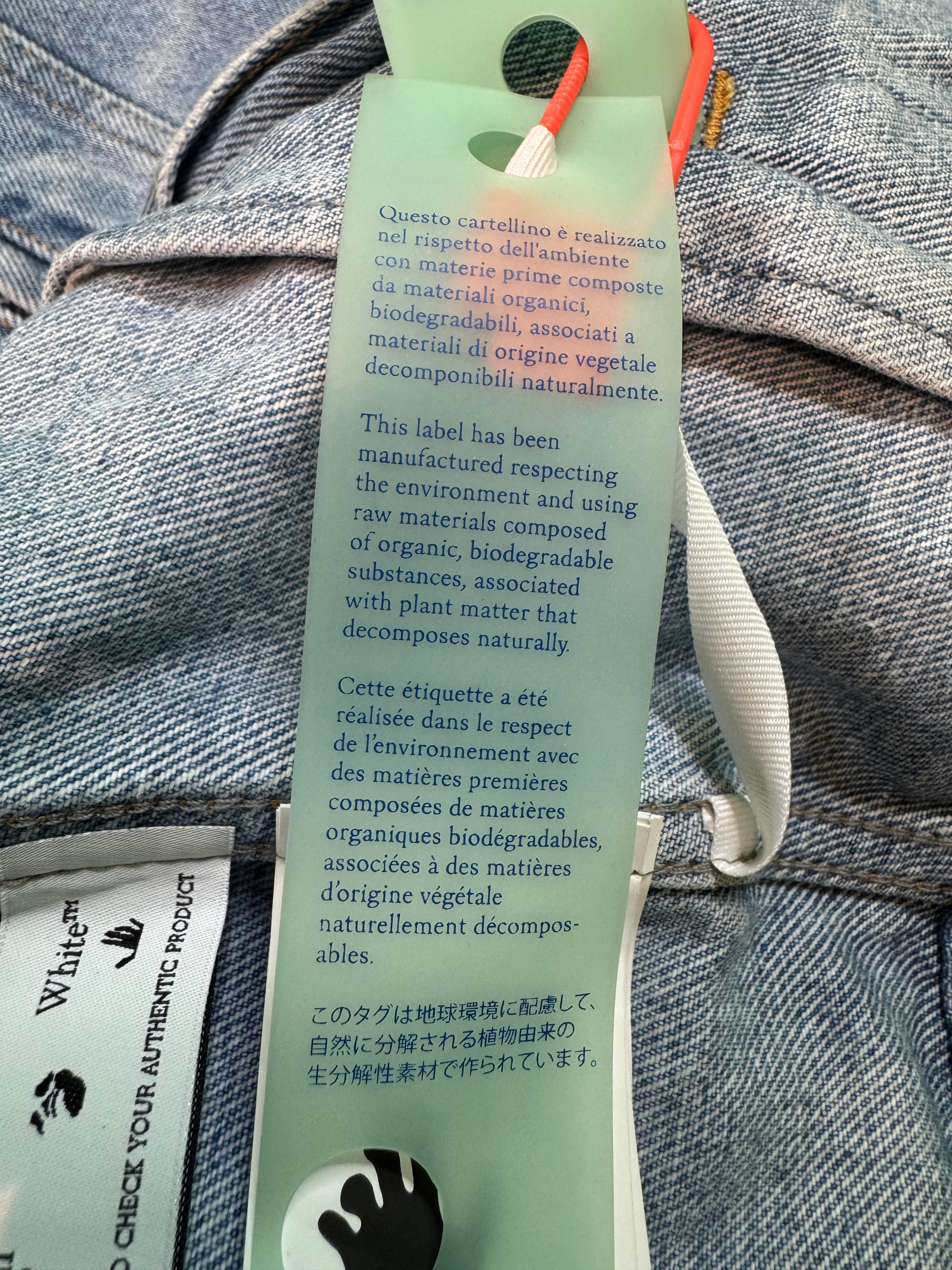 Off White Two Tone Denim Light Wash Blue Jacket