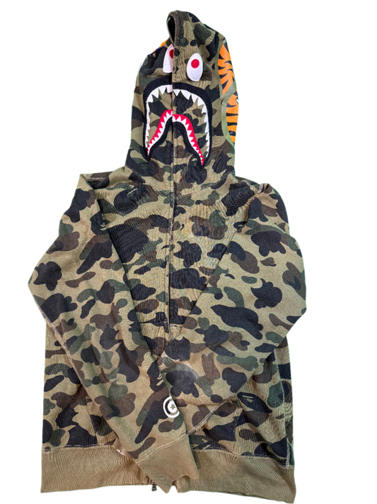 BAPE Green Camo Shark Zip Up Hoodie