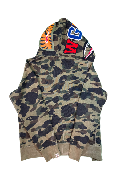 BAPE Green Camo Shark Zip Up Hoodie