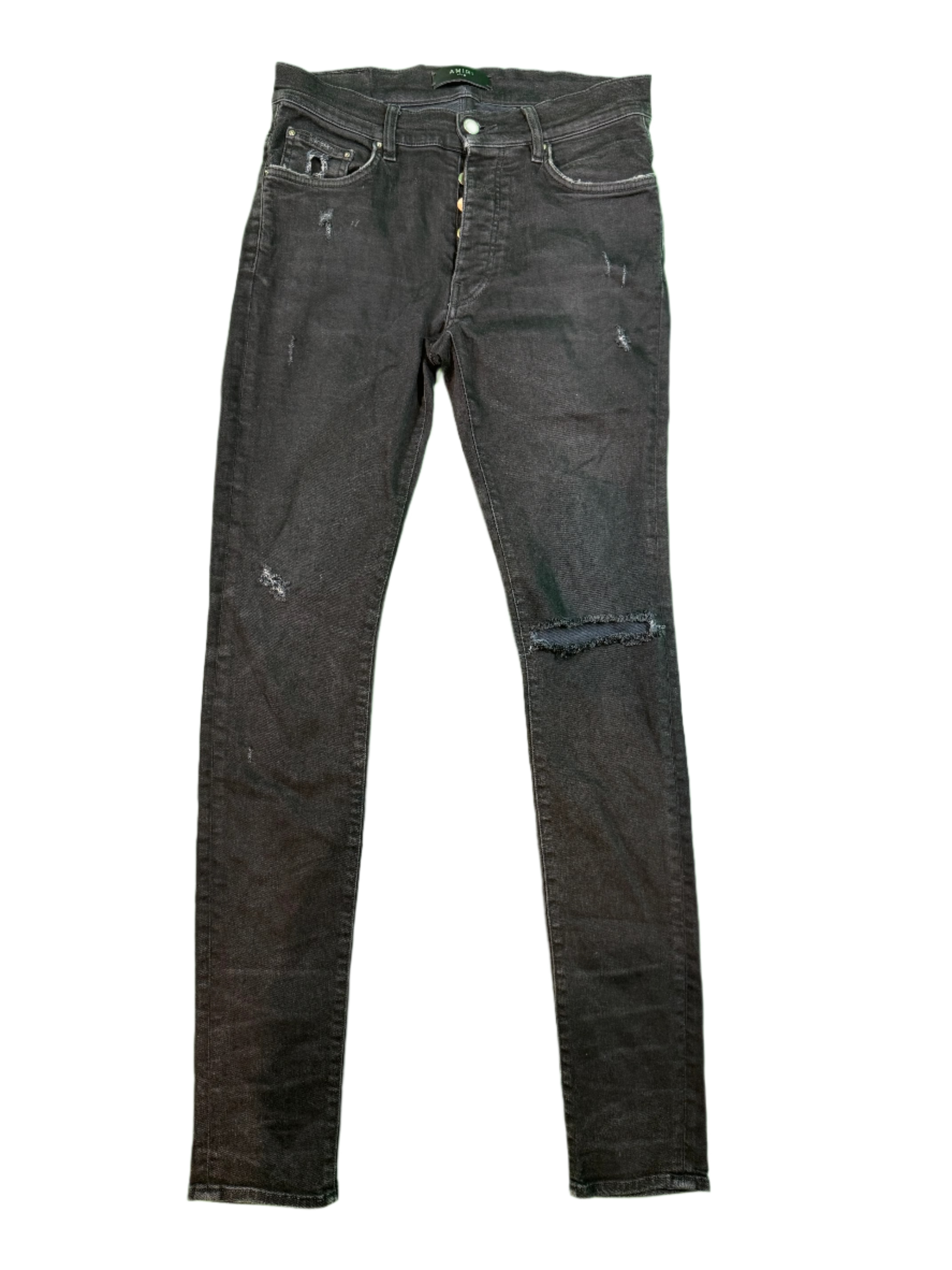 Amiri Thrasher Ripped Knee Black Jeans