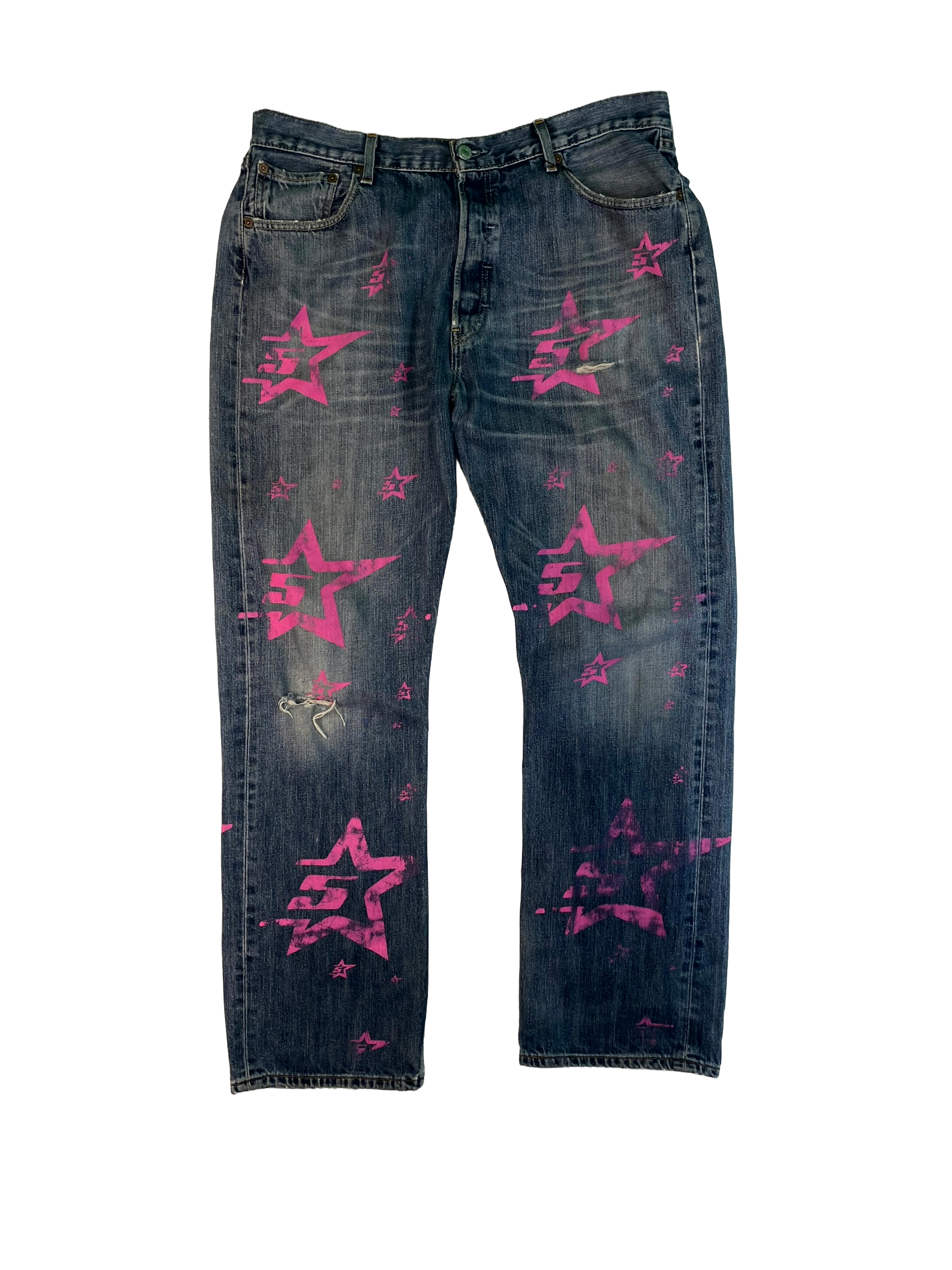 Sp5der Worldwide Light Wash & Pink Jeans