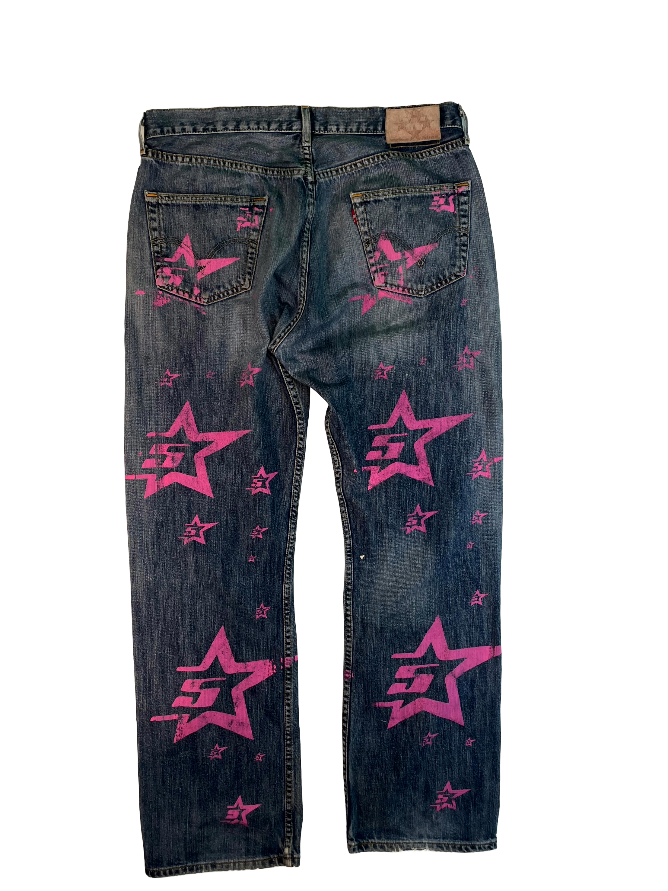 Sp5der Worldwide Light Wash & Pink Jeans