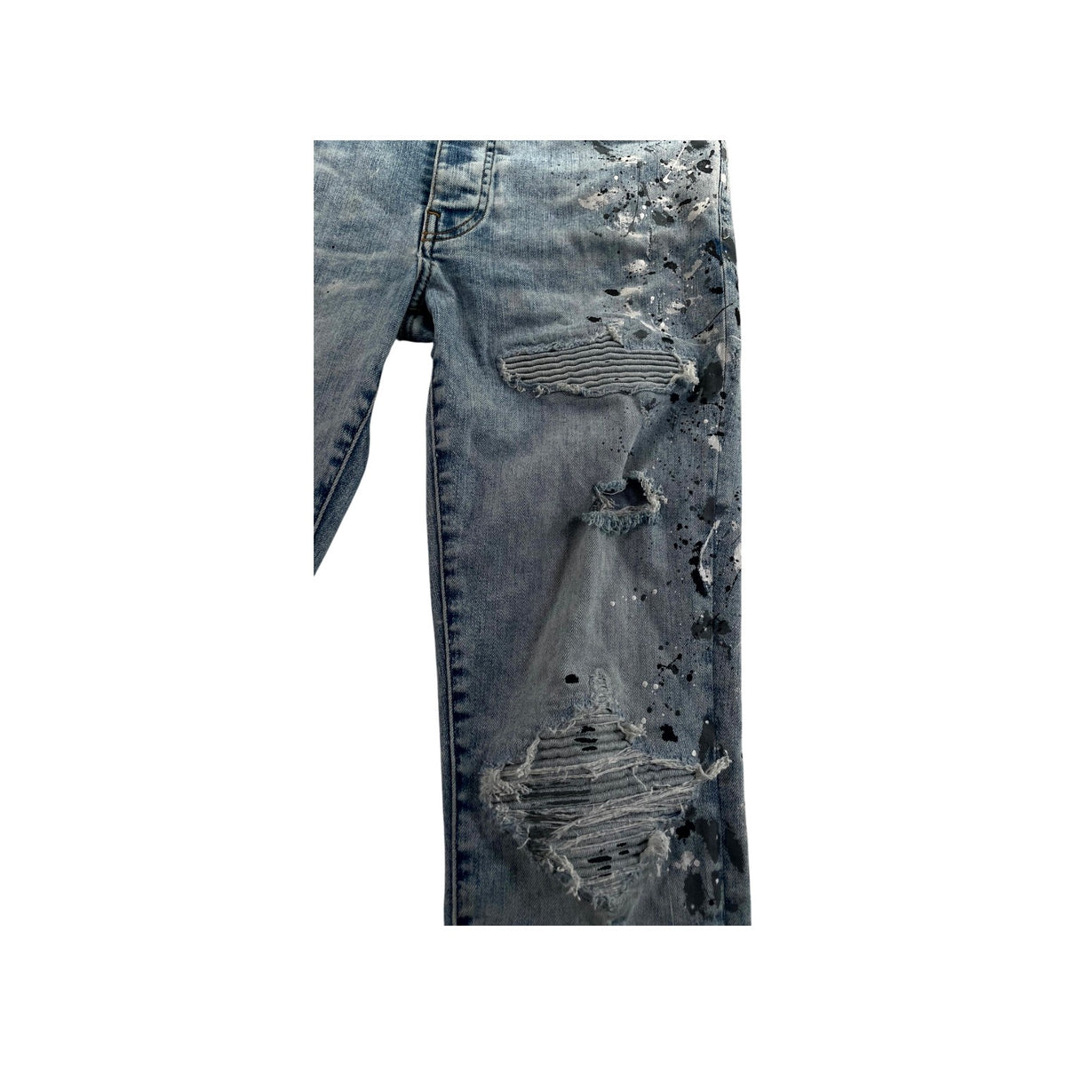 Amiri "MX1" Denim Splatter Patch Light Wash Jeans