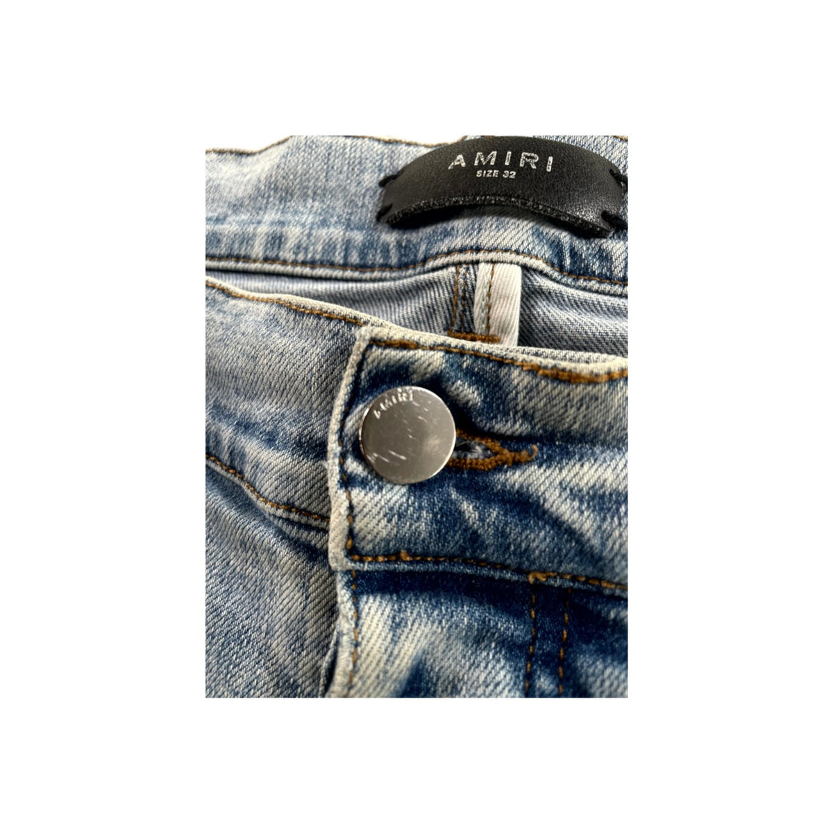 Amiri "MX1" Denim Splatter Patch Light Wash Jeans