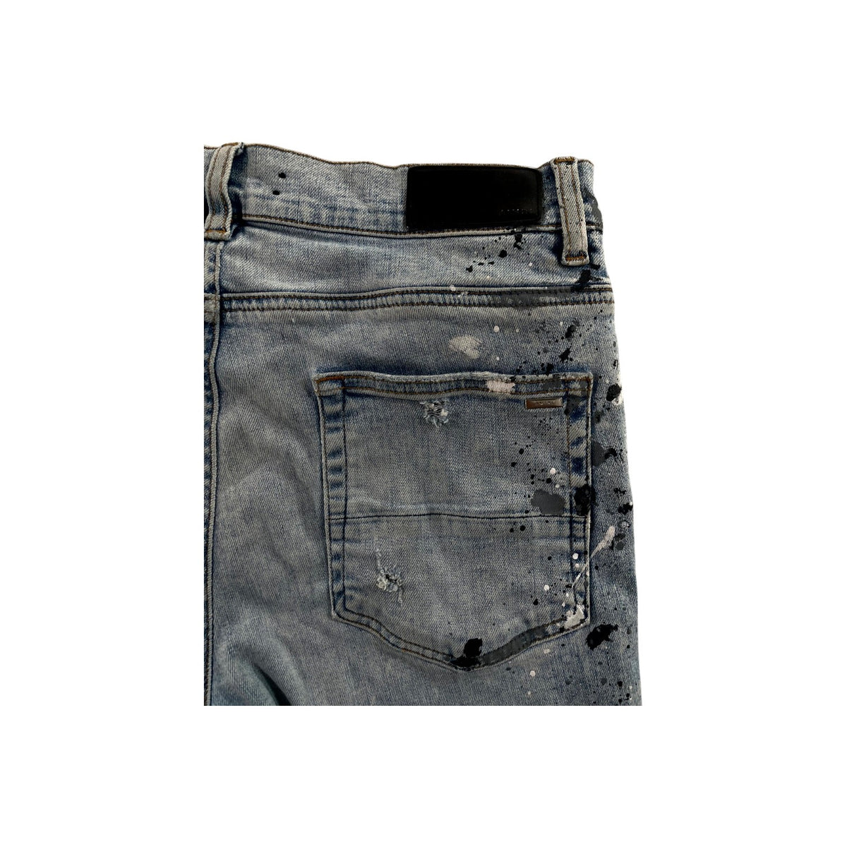 Amiri "MX1" Denim Splatter Patch Light Wash Jeans