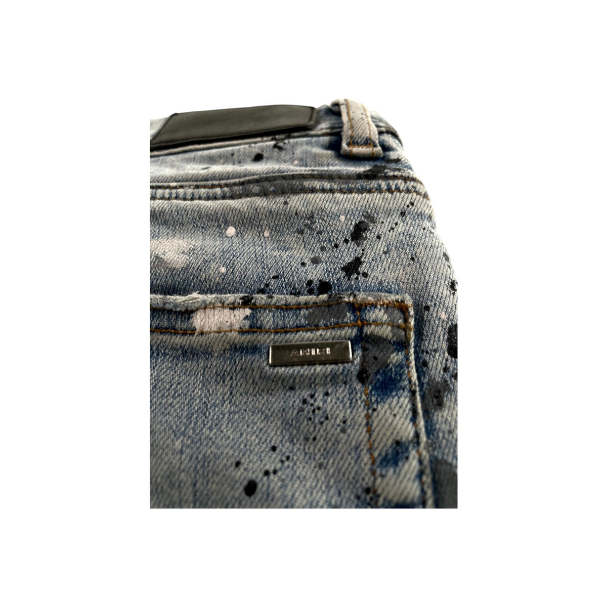 Amiri "MX1" Denim Splatter Patch Light Wash Jeans