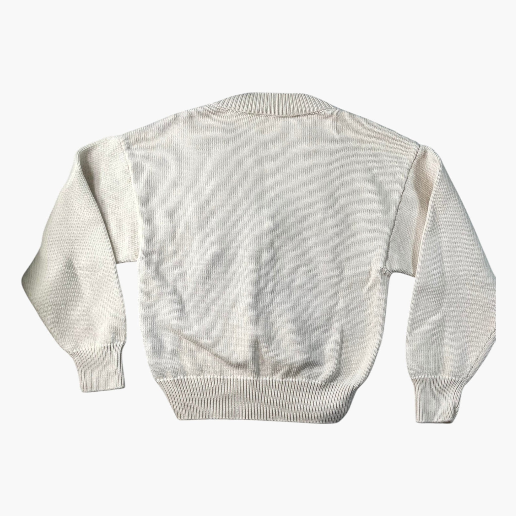 Off White Purple & Green Varsity Patch Cream Knit Sweater