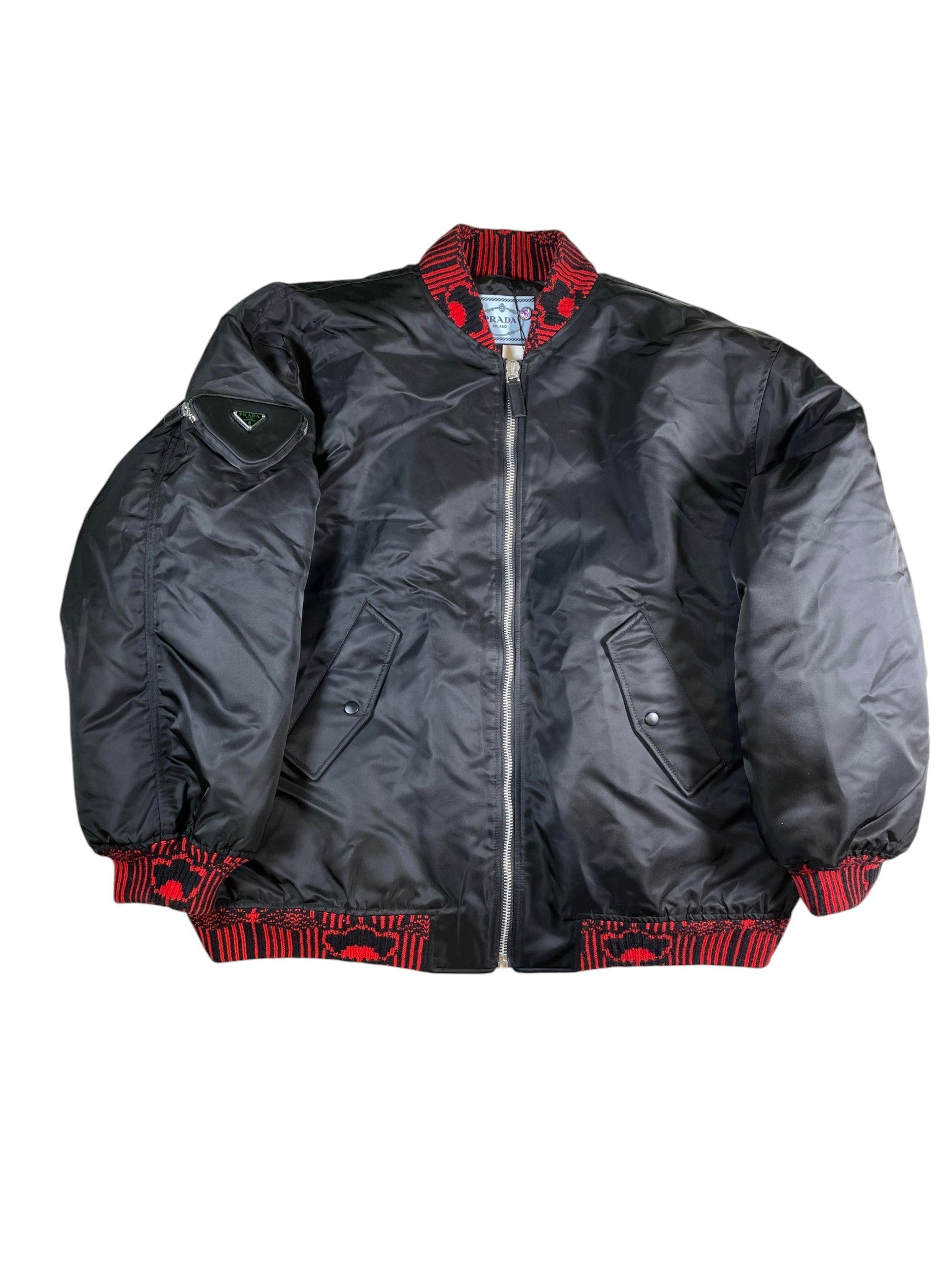 Prada Raf Simmons Black & Red Nylon Bomber Jacket