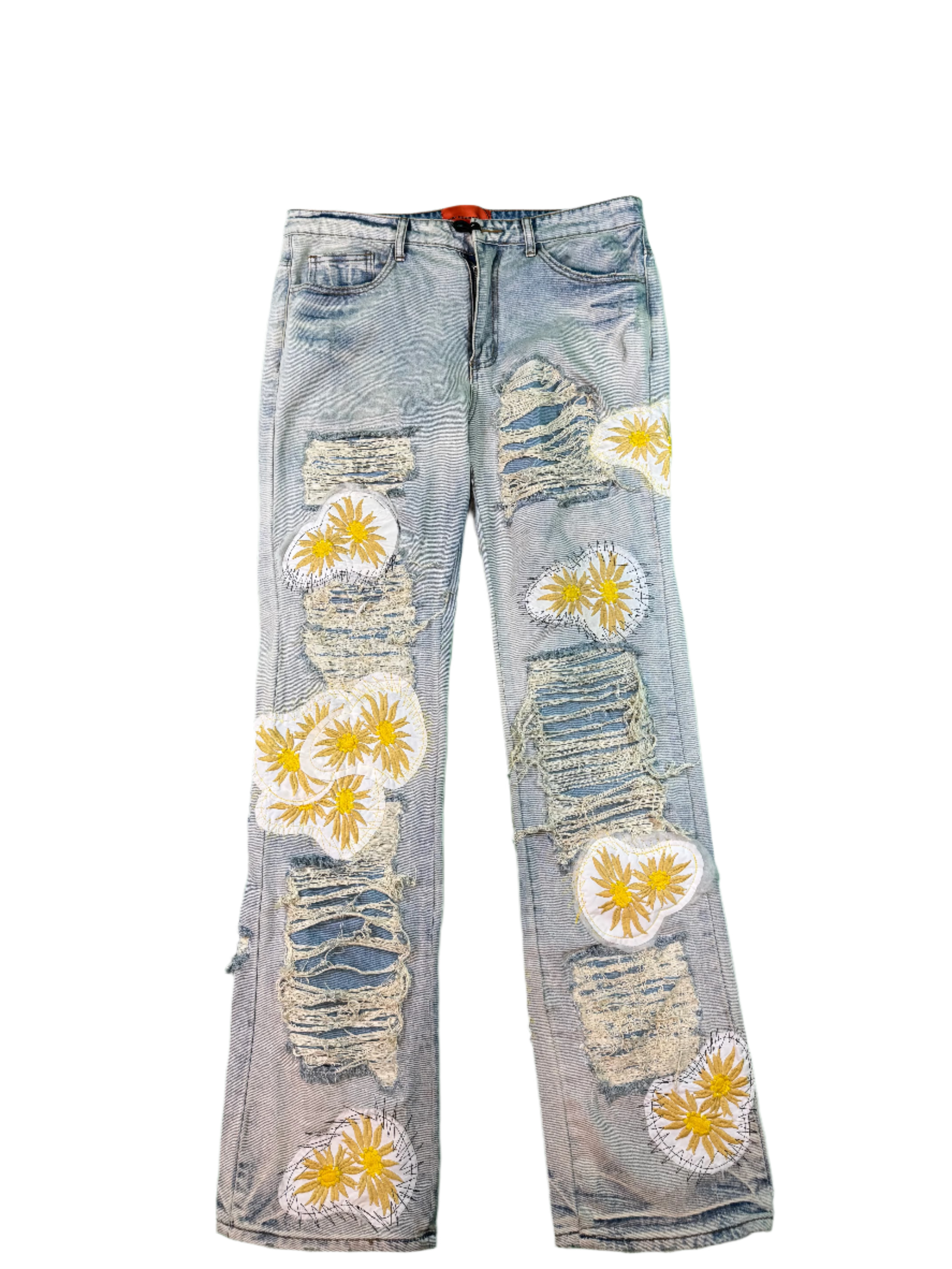 WDW Sunflower Distressed Blue & Yellow Jeans