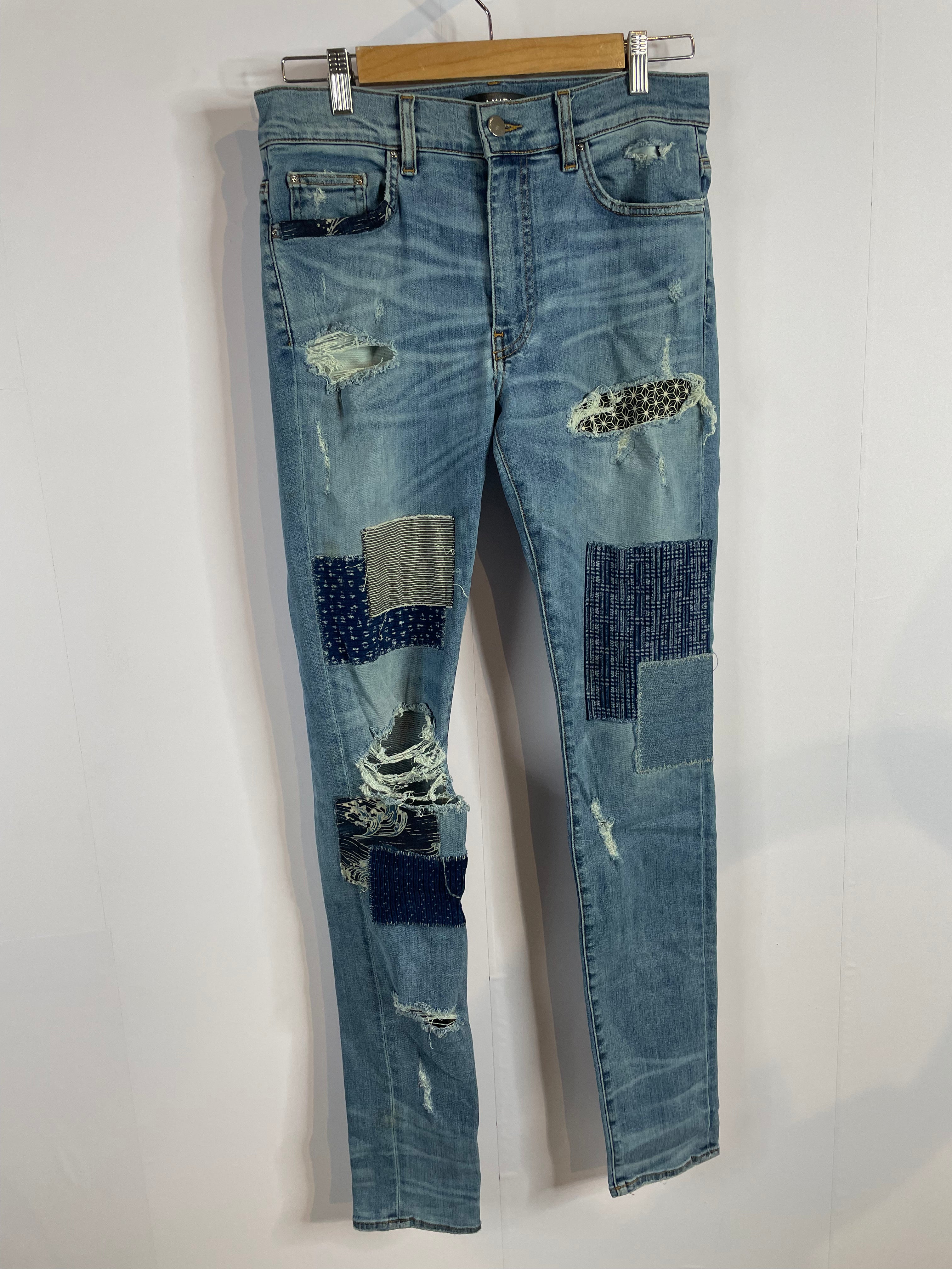 Amiri Jeans Light Wash Blue Patchwork Used 32