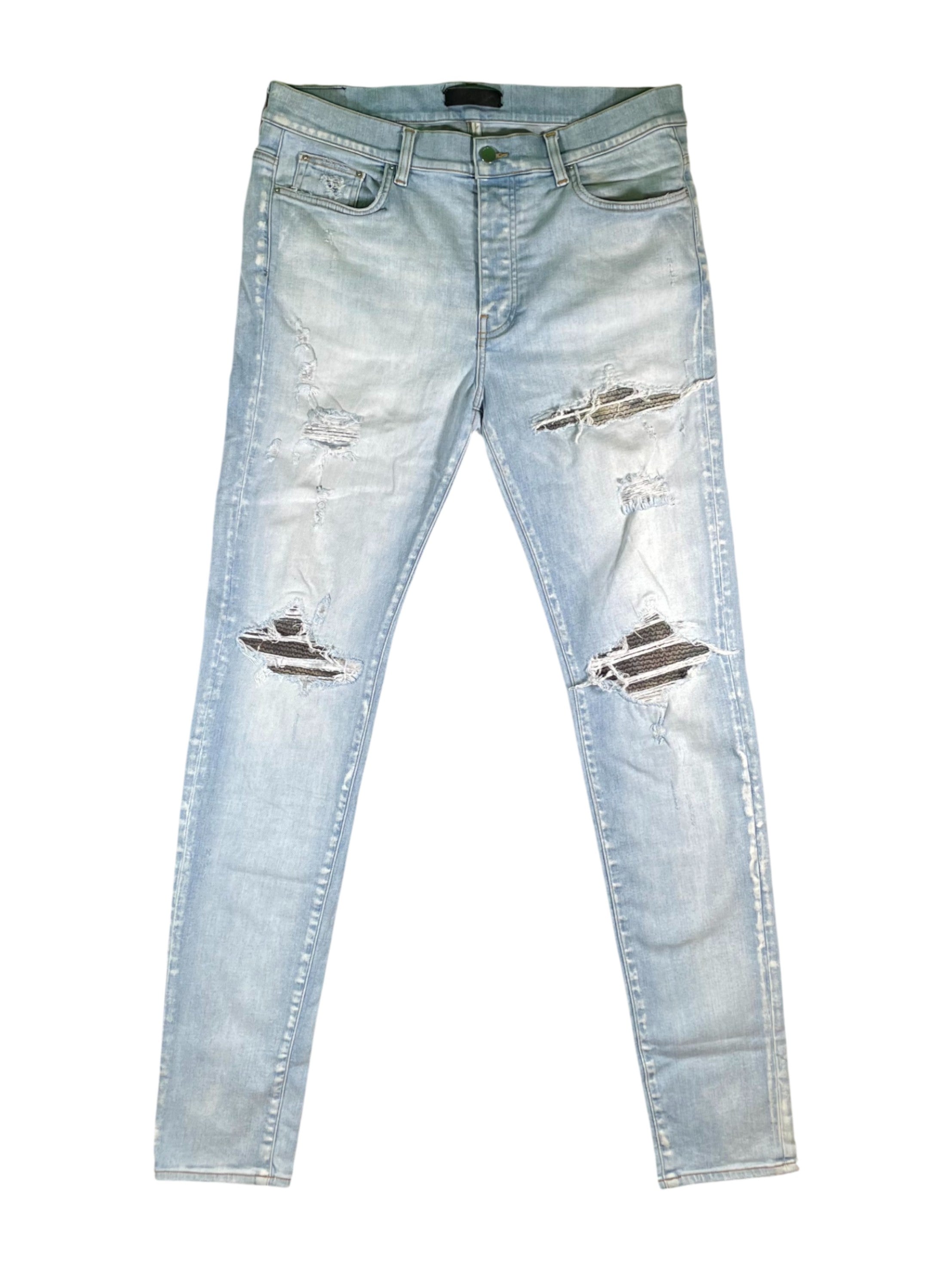 Amiri MX1 Camo Patch Light Wash Jeans