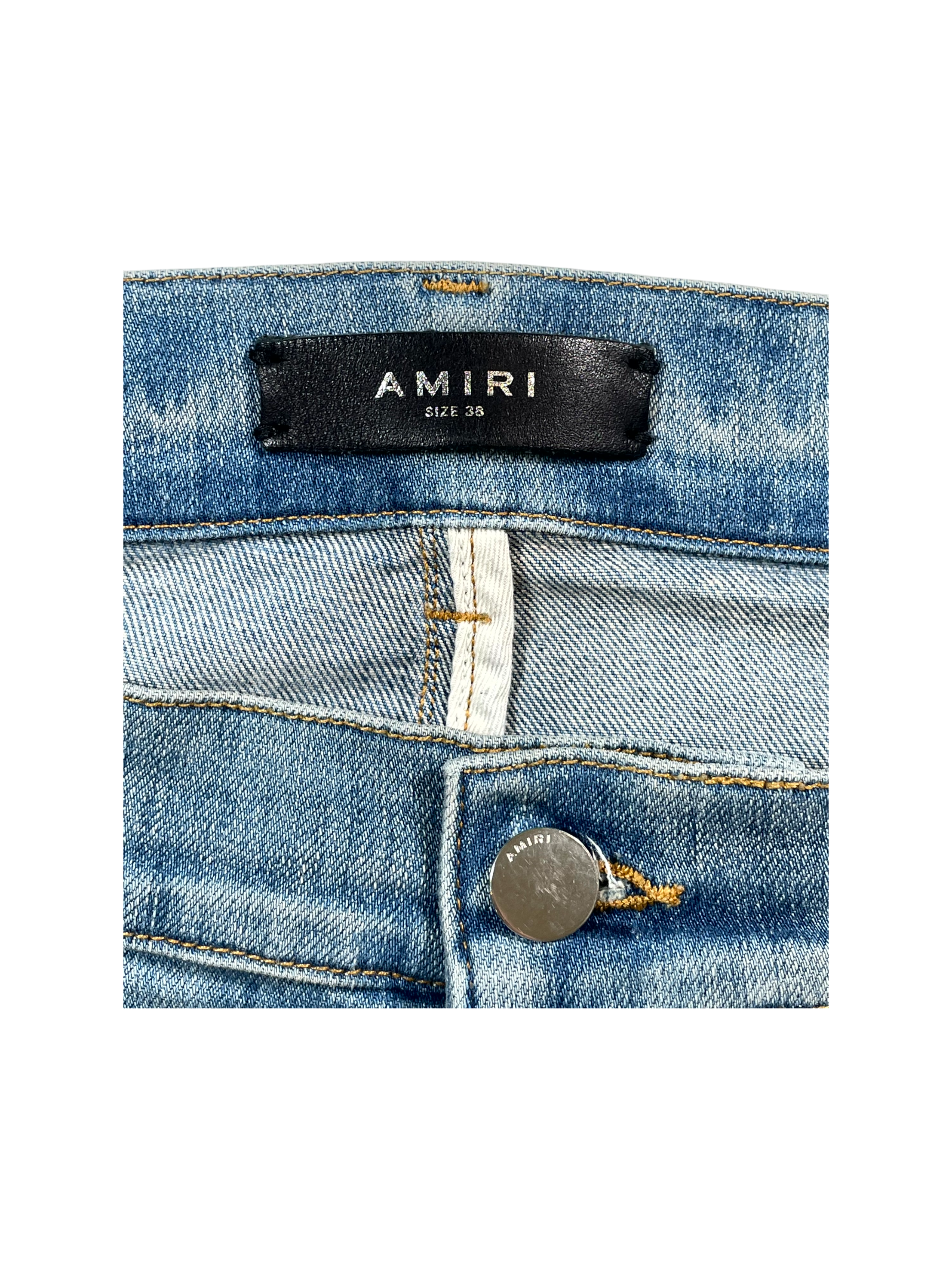 Amiri MX2 Plaid Patch Light Wash, Orange & Blue Jeans
