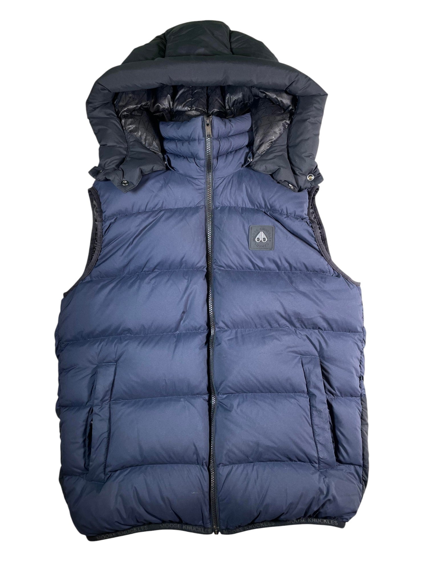 Moose Knuckles Navy Hooded Puffer Vest