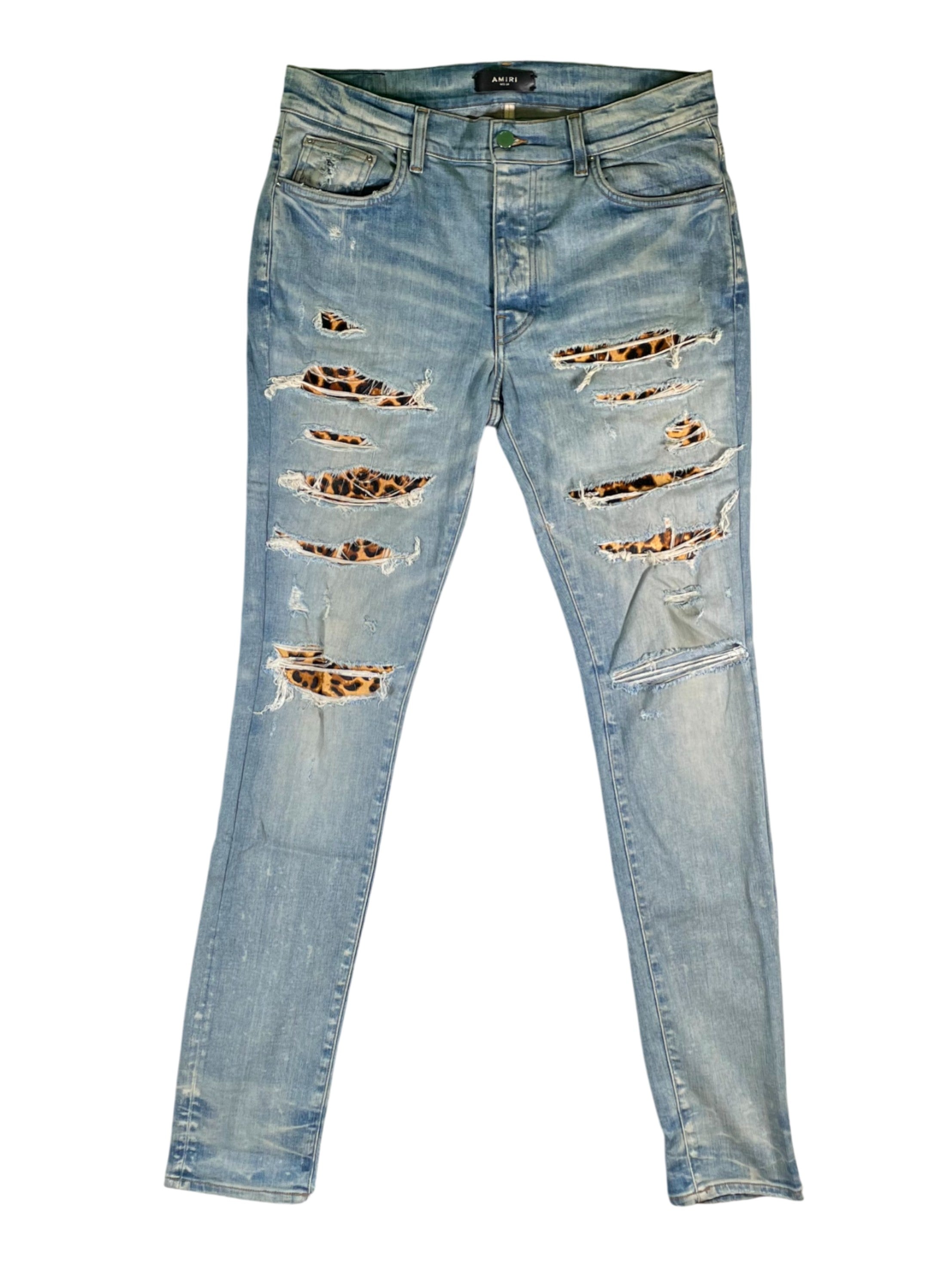 Amiri Cheetah Thrasher Patch Light Wash Jeans