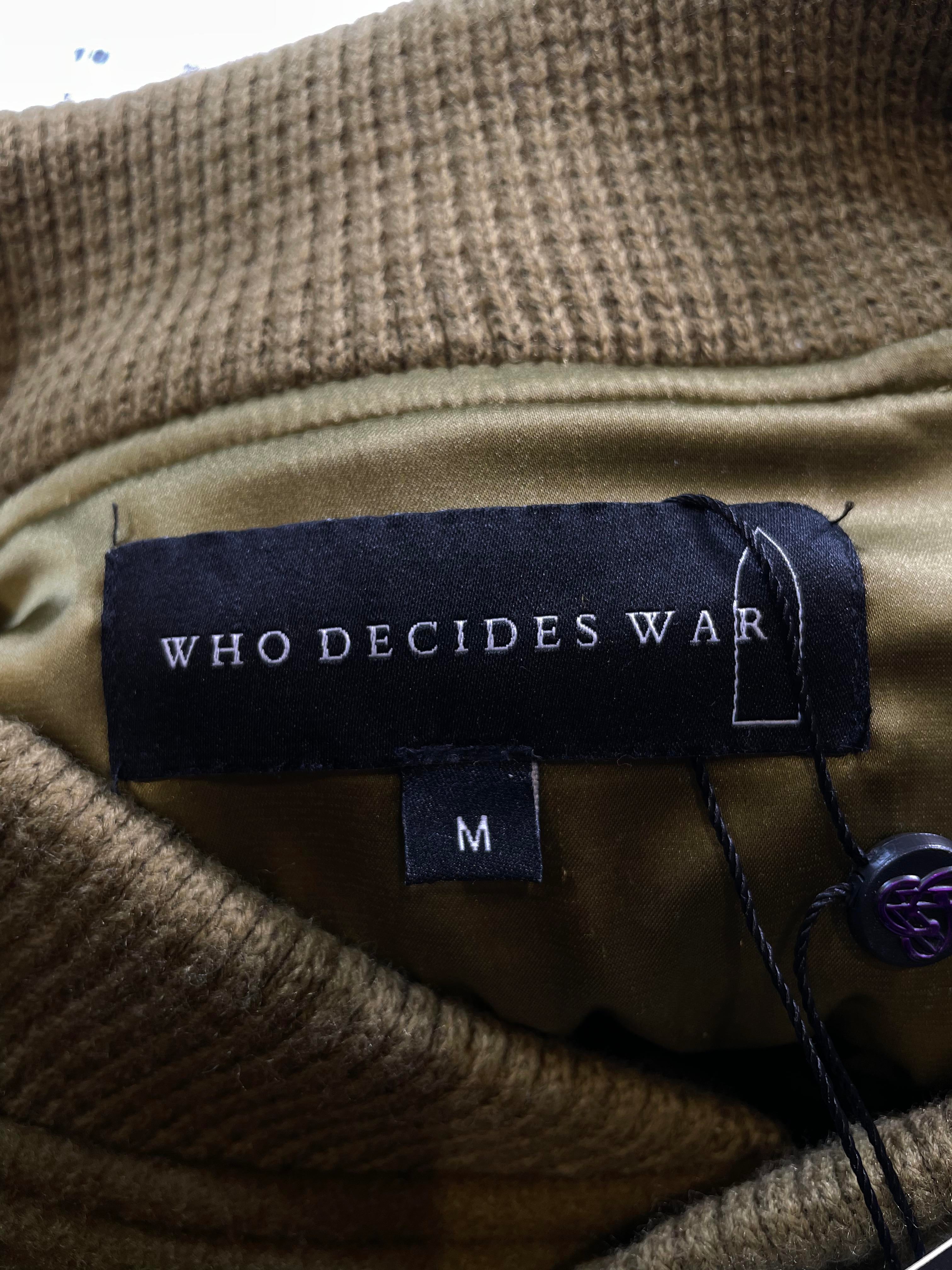 Who Decides War Patchwork Olive Varsity Jacket