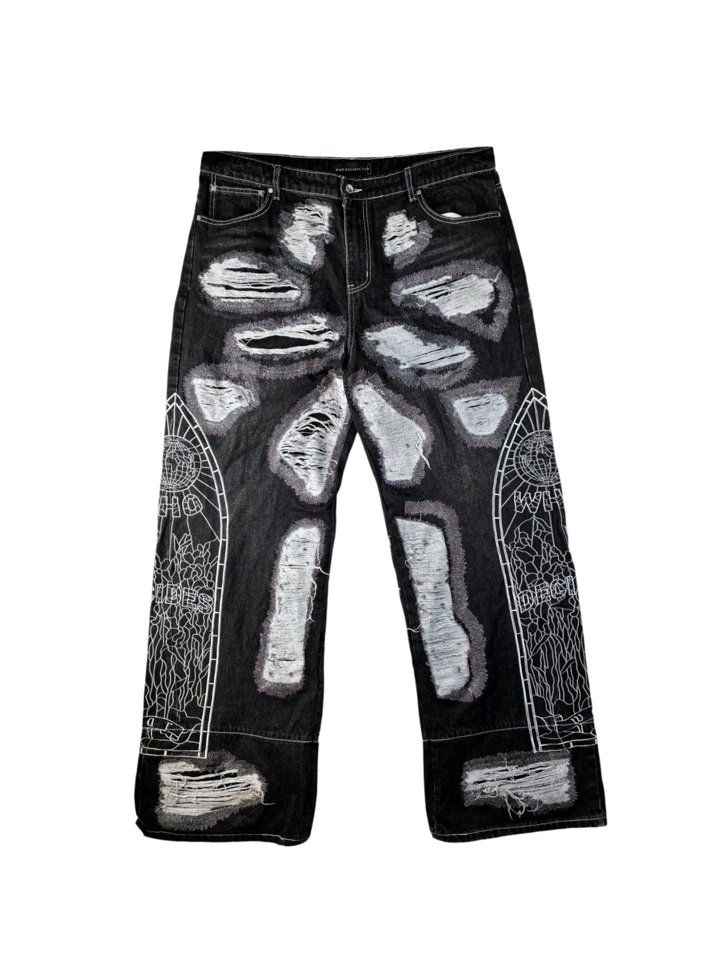 Who Decides War Distressed Black & Silver Jeans