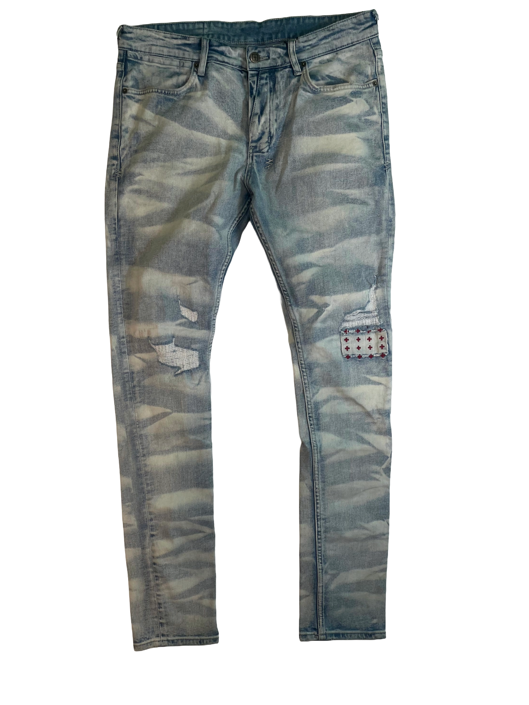 Ksubi Plus Logo Bleach Wash & Red Jeans