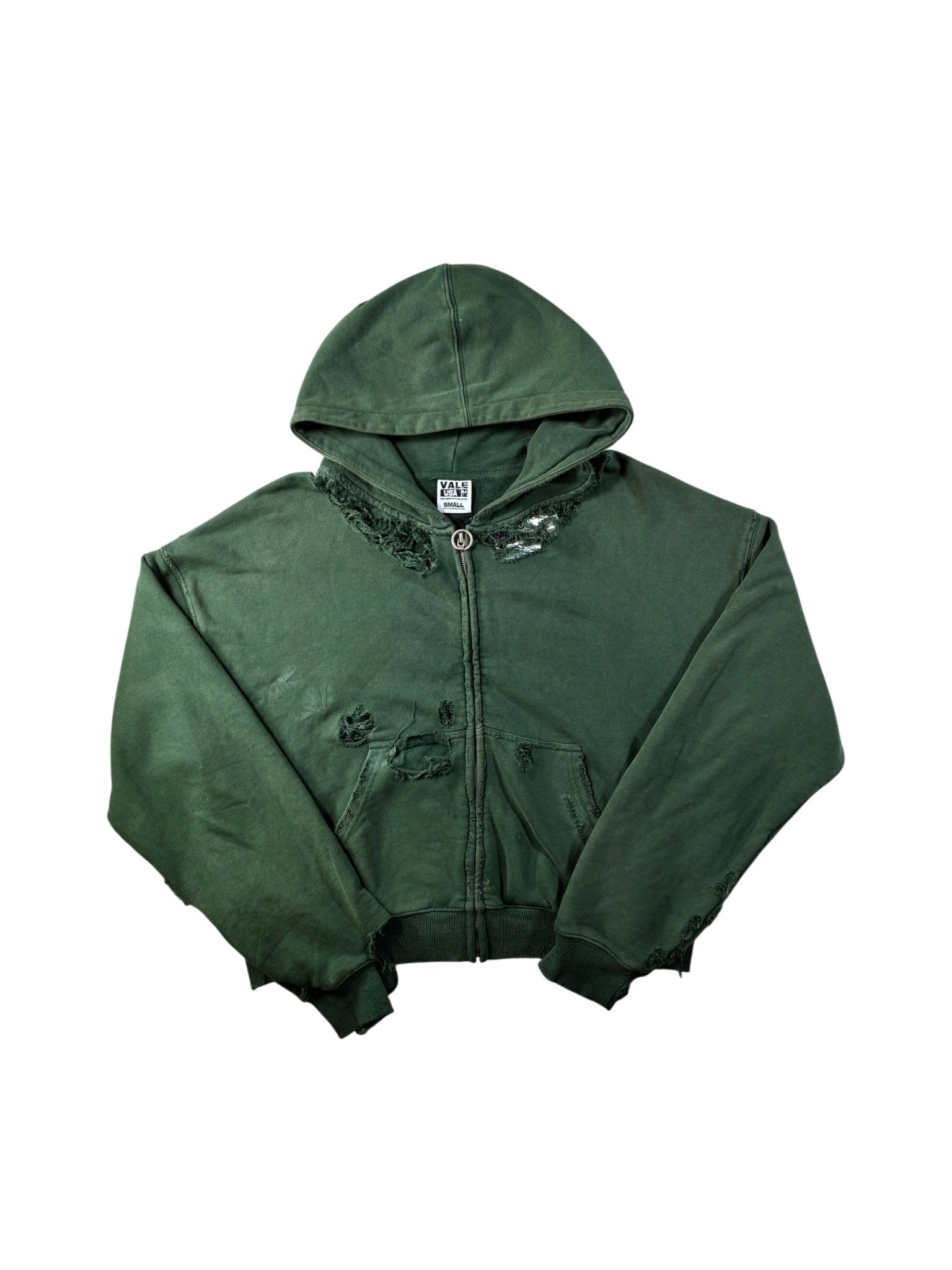 Vale Destroyer Zip Up Green Hoodie