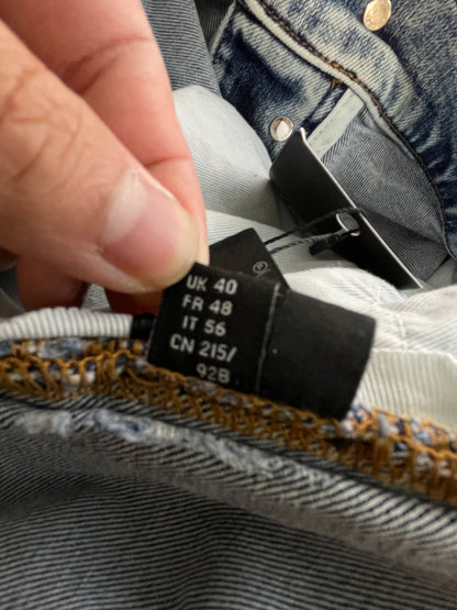 Amiri Pink Side Logo Light Wash Blue Jeans