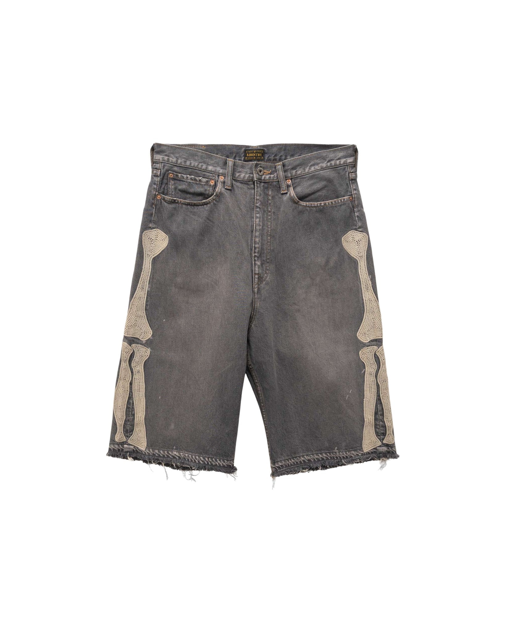 Kapital 'Bone Embroidery' 14oz Black Jean Shorts