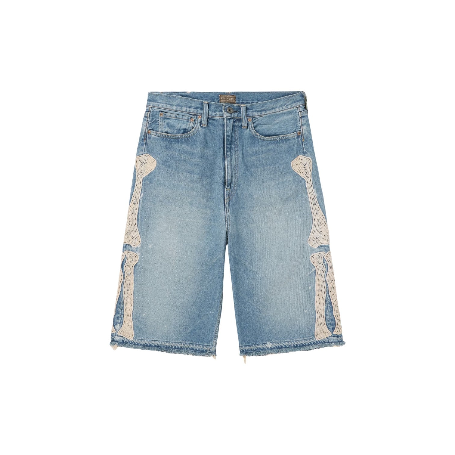 Kapital 'Bone Embroidery' 14oz Blue Jean Shorts