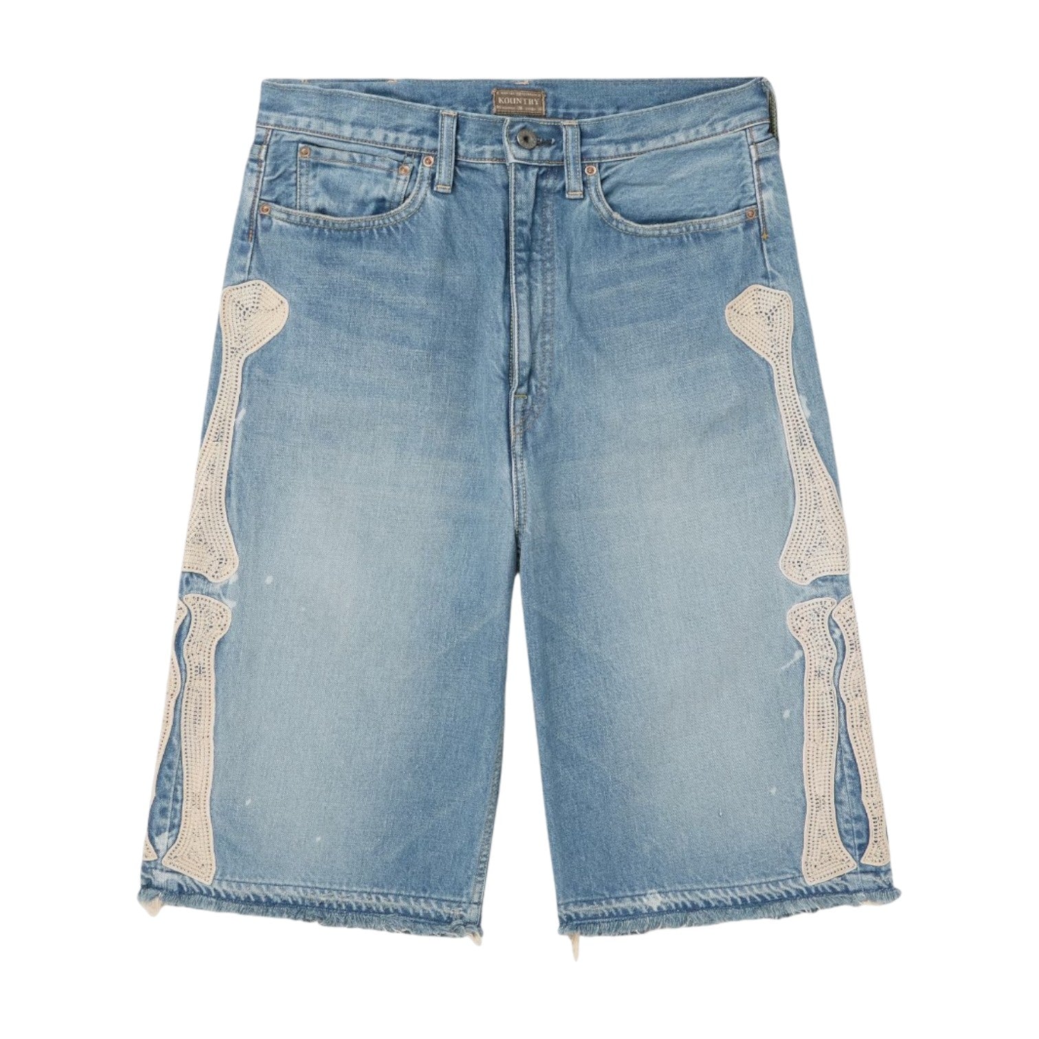 Kapital 'Bone Embroidery' 14oz Blue Jean Shorts