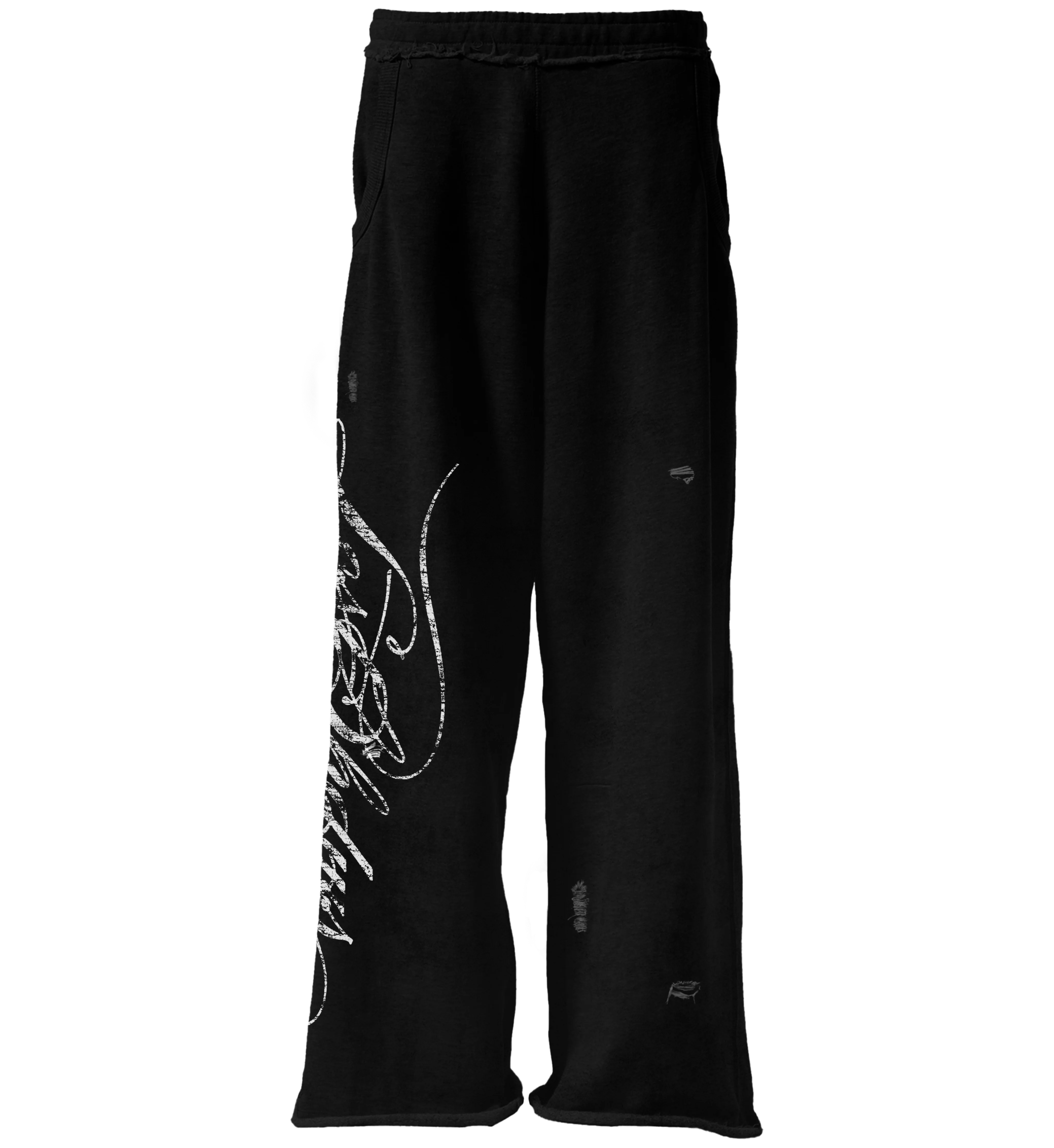 LOST SHDWS 'Distressed Script' Black Sweats