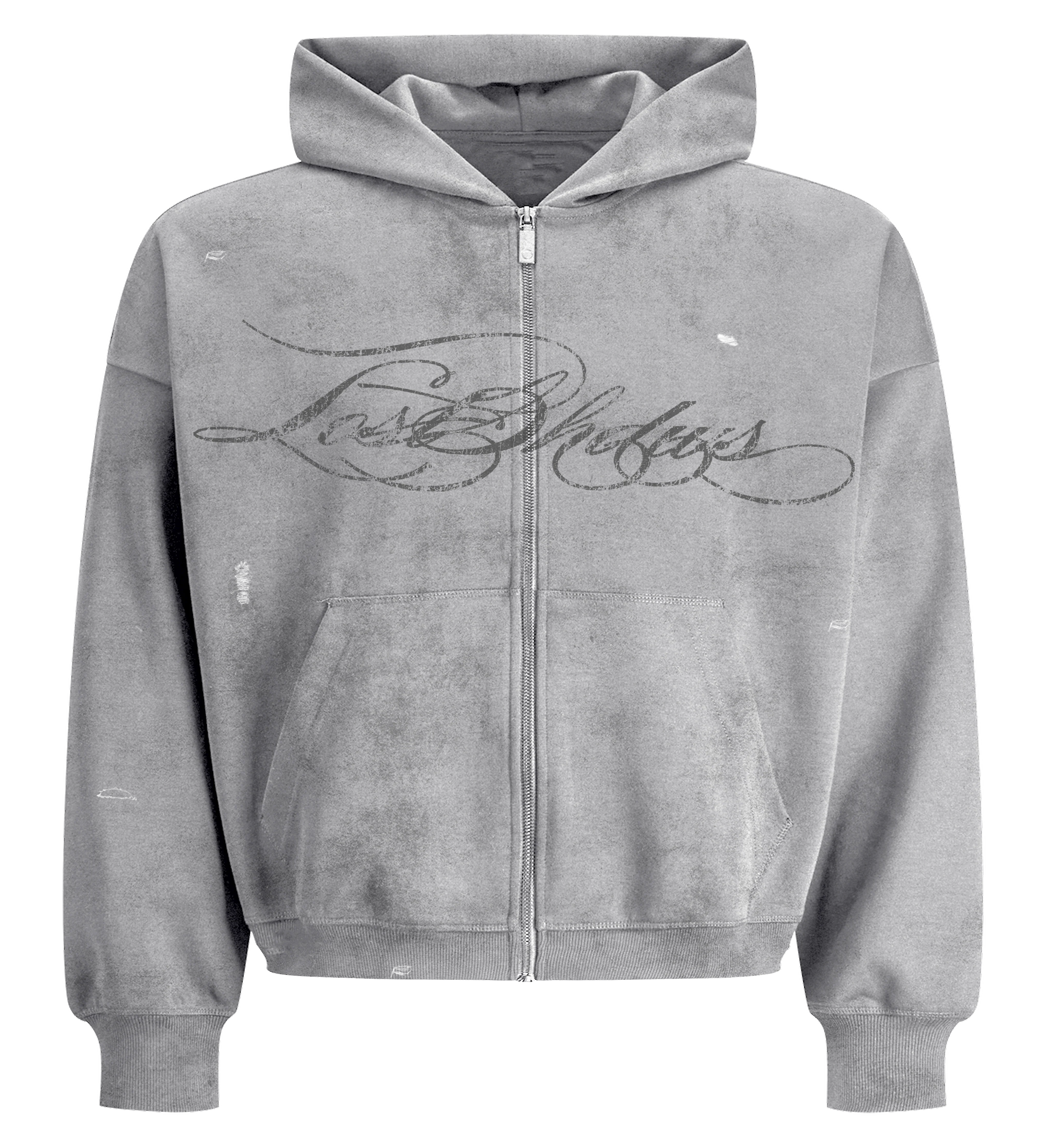 LOST SHDWS 'Distressed Script' Grey Hoodie